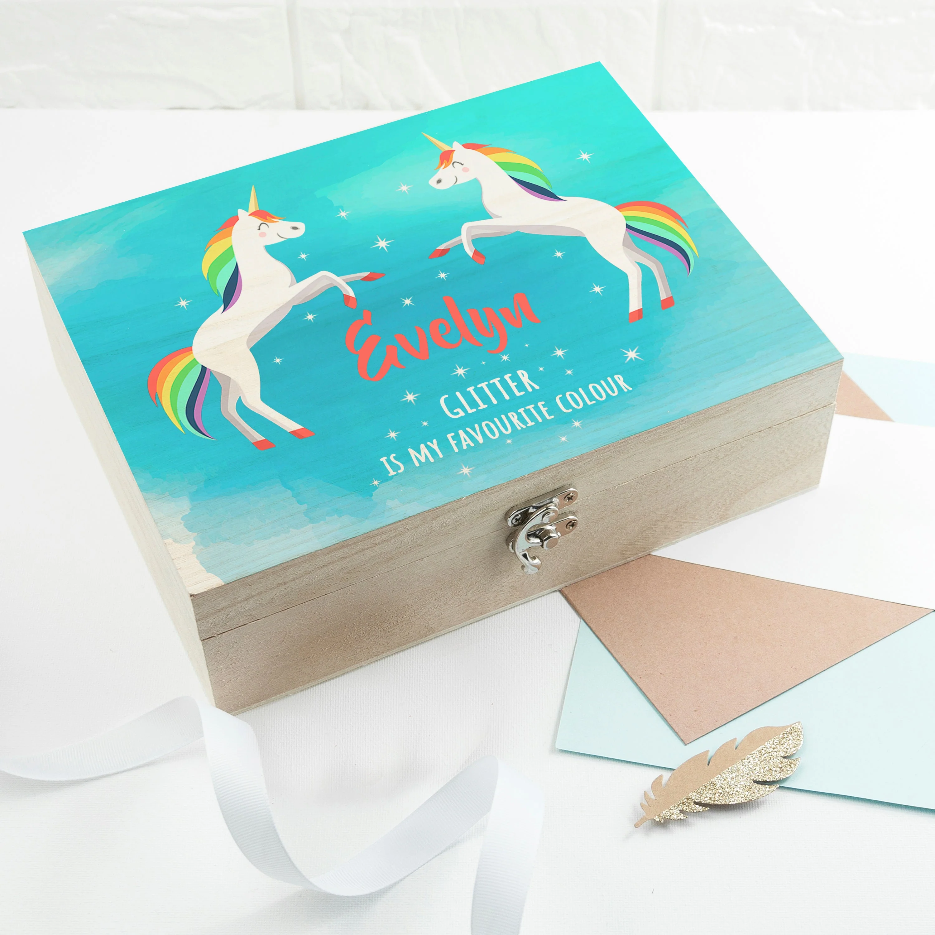 Personalised Rainbow Unicorn Accessories Box
