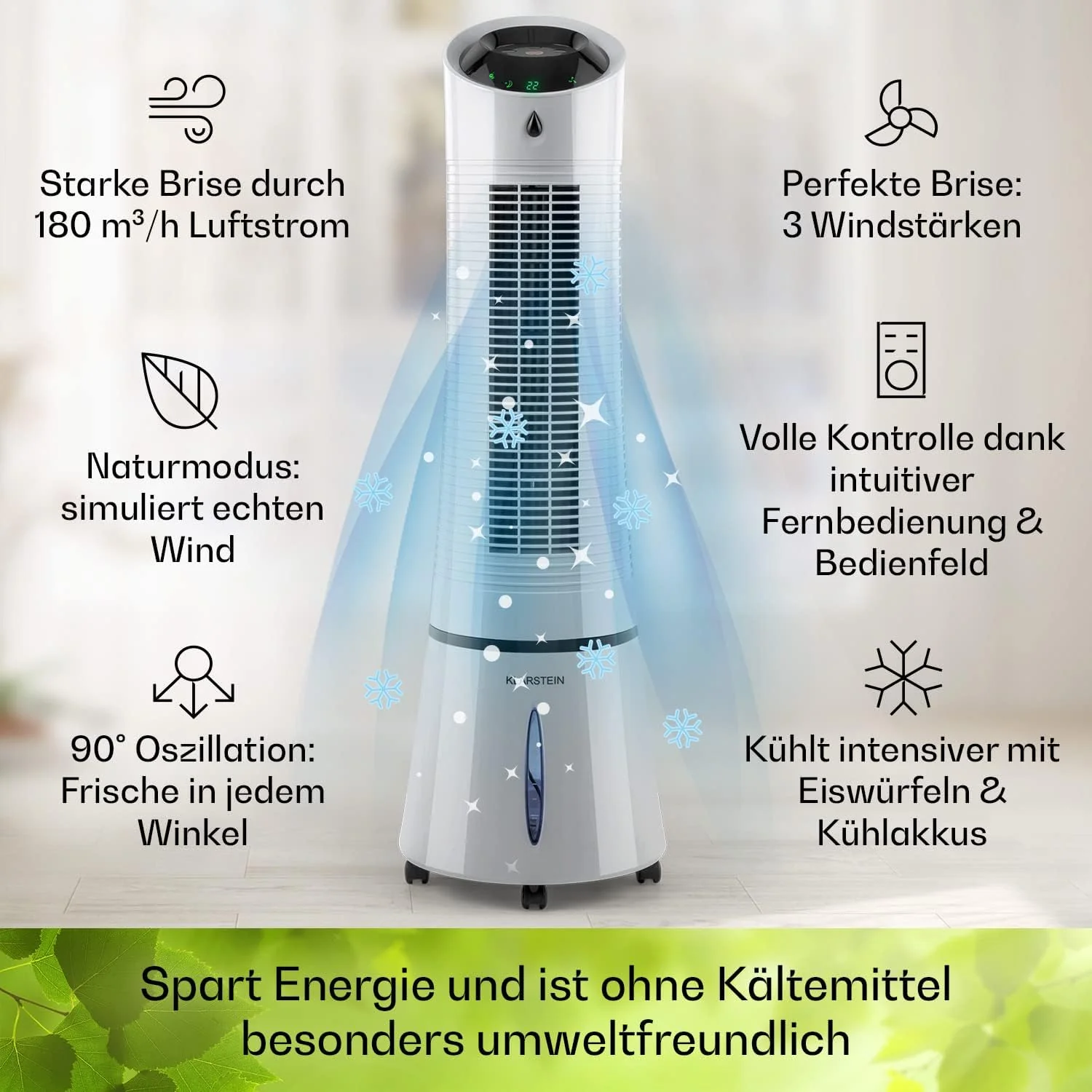 Klarstein 4-in-1: Slimme luchtkoeler, ventilator, luchtbevochtiger & ionisatie I 6 L watertank, oscillatie, 30 W, 210 m3/u, timer I Klimaatregelaar zonder afvoerslang, Mobiele airconditioner, Zwart-ros��goud