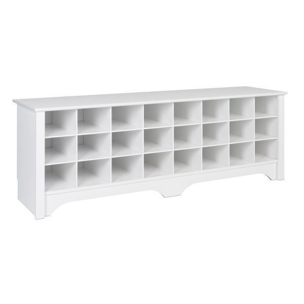 24 Shoe Cubby Wide Hall Bench, White