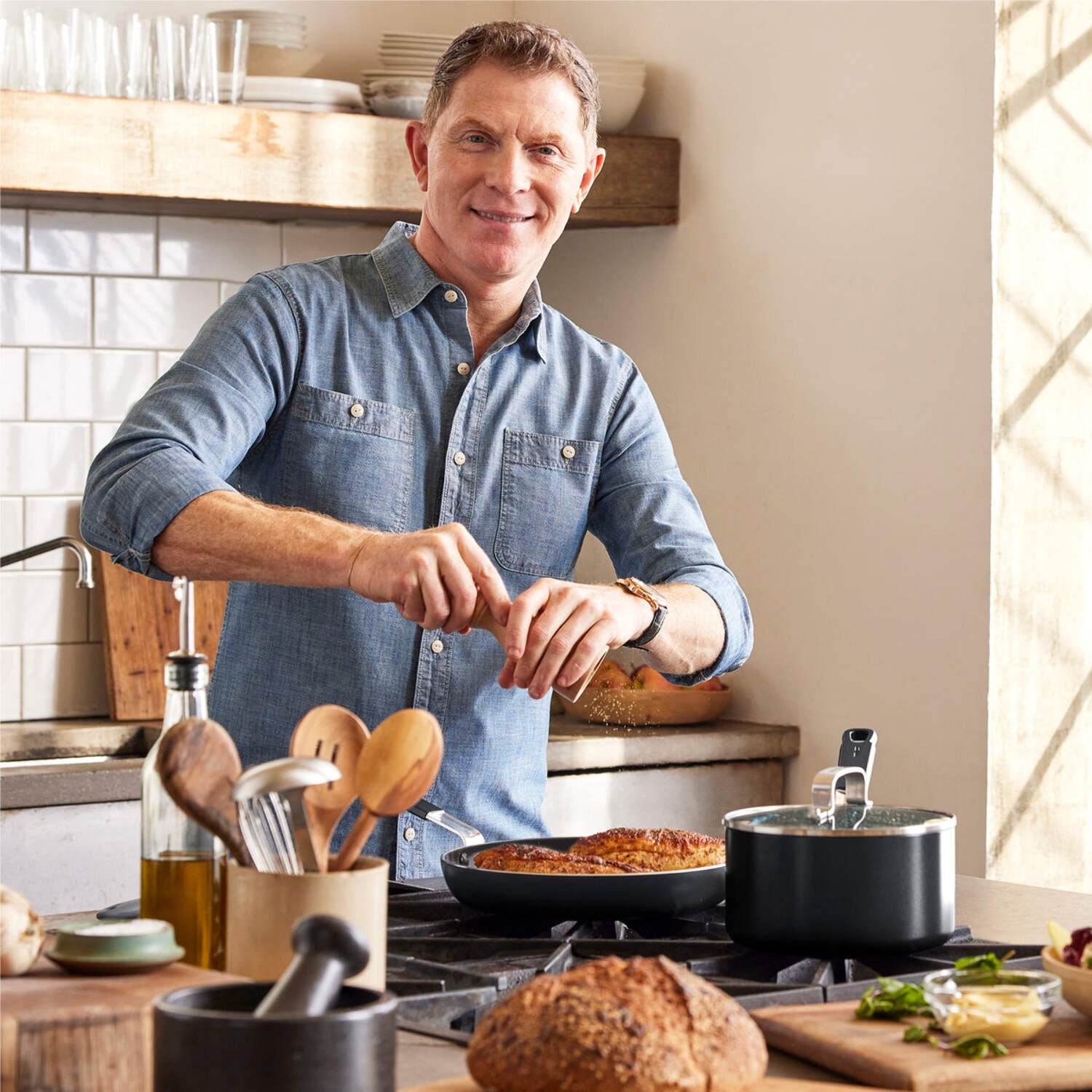 GreenPan x Bobby Flay 13 Piece Cookware Pots and Pans Set, Professional Grade Aluminum, PFAS & PFOA-Free Ceramic Nonstick, Induction Suitable, Stay-Cool Silicone Handle, Dishwasher & Oven Safe, Black