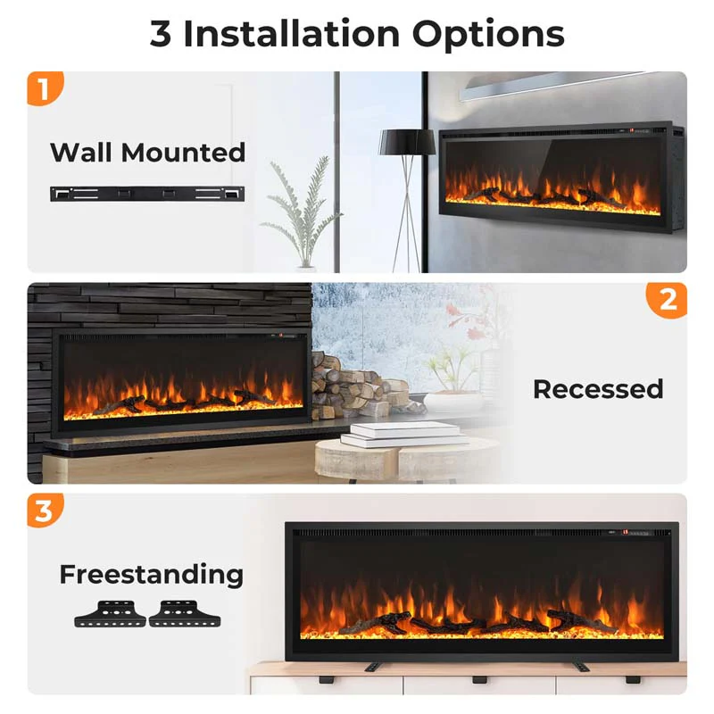 Eletriclife Electric Fireplace in-Wall Recessed with Remote Control