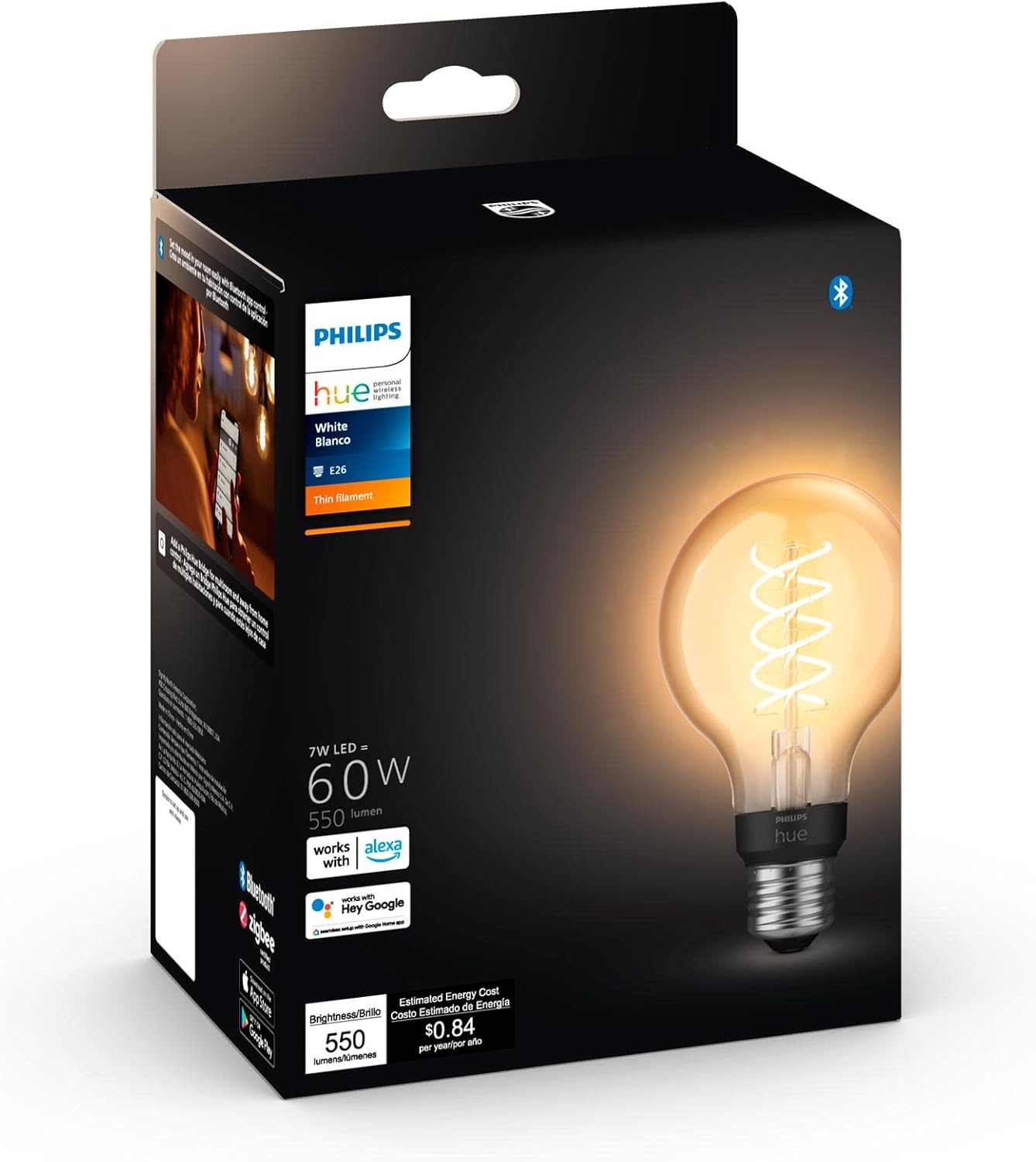 Philips Hue White Ambiance G40 LED Bulb 4-Pack, 550LM, E26, Smart Home Compatible with Alexa & Google Assistant