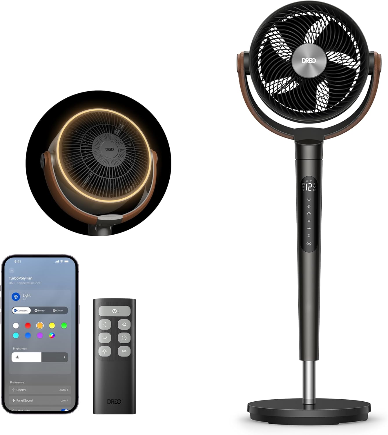 DREO 25dB Quiet Smart Pedestal Fan, 110cm Height 6 Modes 8 Speeds 120°+105° Omni-Directional Oscillating Fan with Remote Control Voice Control for Bedroom PolyFan 513S