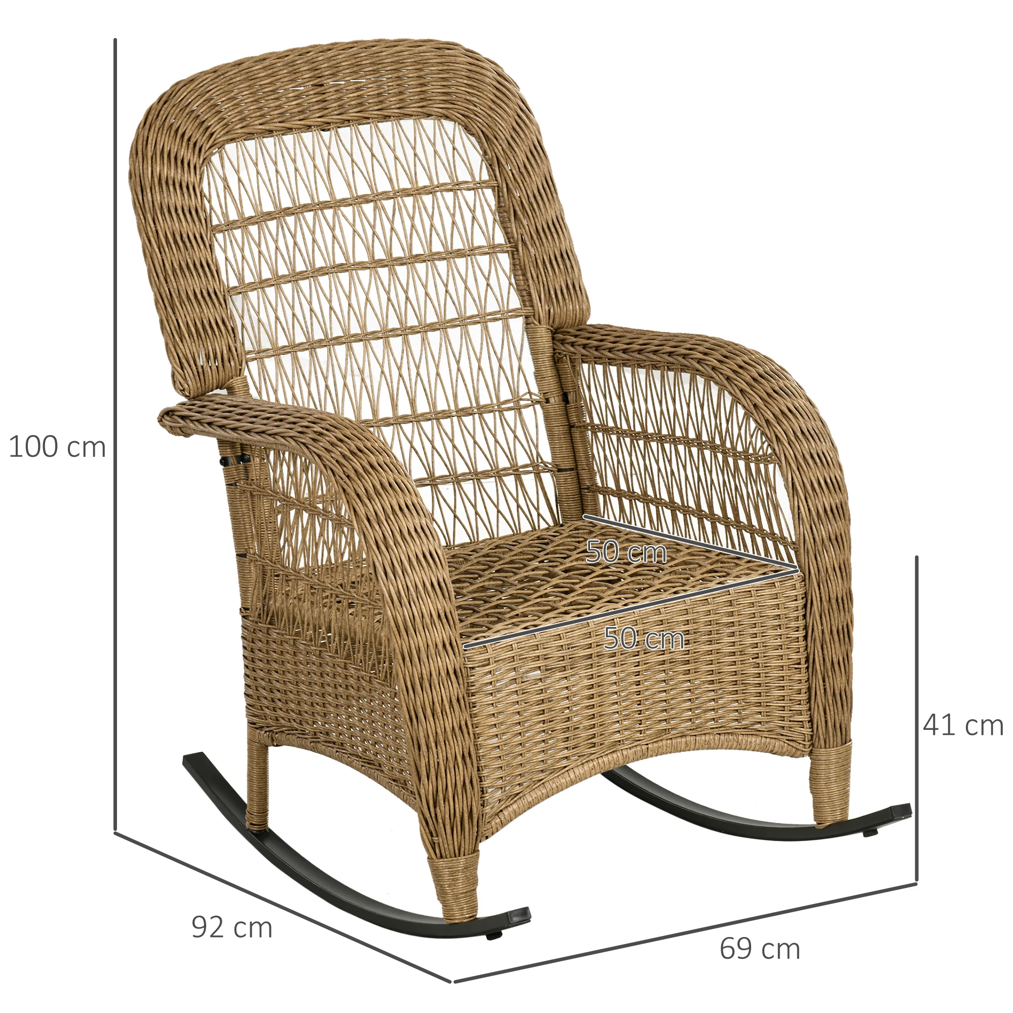 Outsunny schommelstoel in boho-stijl, PE-rotan, rotan schommelstoel, wasbare meubelhoezen, naturel + lichtgrijs
