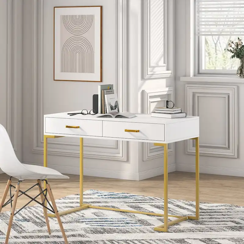 Contemporary Writing Desk with 2 Drawers for Bedroom and Home Office