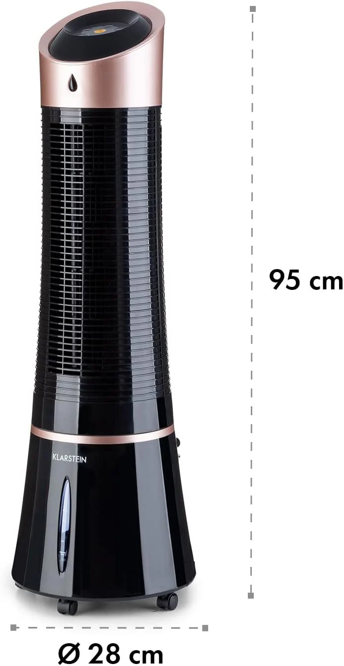 Klarstein 4-in-1: Slimme luchtkoeler, ventilator, luchtbevochtiger & ionisatie I 6 L watertank, oscillatie, 30 W, 210 m3/u, timer I Klimaatregelaar zonder afvoerslang, Mobiele airconditioner, Zwart-ros��goud