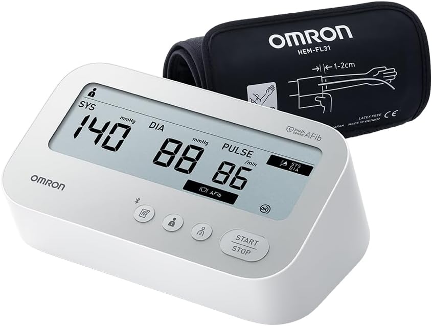 OMRON X4 Connect AFib, blodtrycksmätare för hemmabruk med kliniskt tillförlitliga resultat, inkluderar Intelli Wrap-manschett (22–42 cm) för överarm, detekterar AFib, blodtrycksmätare med Bluetooth