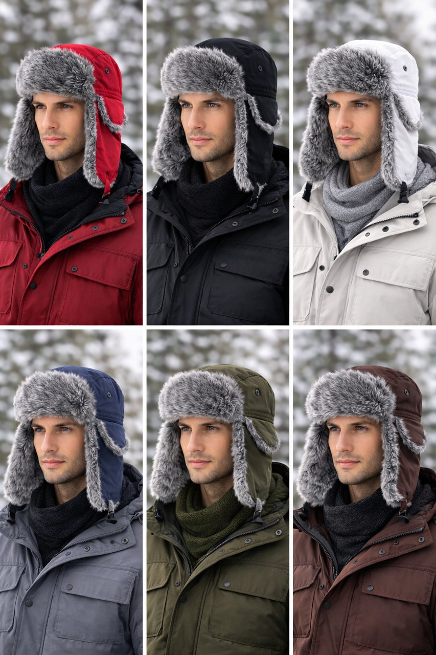 Trooper Trapper Hat Black with Brown Fur 12 PACK 5 + Colors 5830  22.5