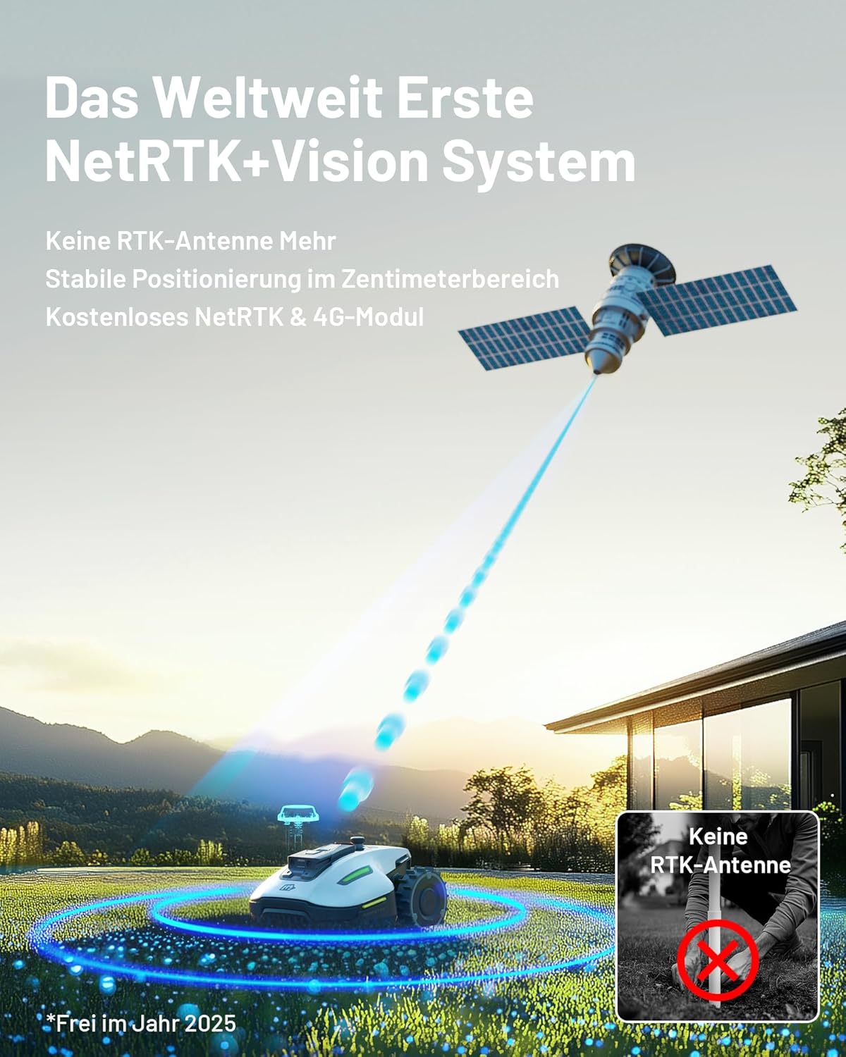 MAMMOTION YUKA Mini 700 Mähroboter ohne Begrenzungskabel, NetRTK+Vision, Keine RTK-Antenne erforderlich, Auto-Kartierung, Empf. 700m², Max. 1100m², mit 4G-Modul, 50% Steigung