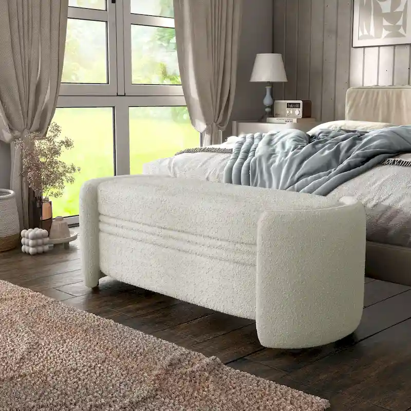 Denhour Contemporary Boucle Storage Bench - DH BASIC Pressice for Bedroom and Entryway