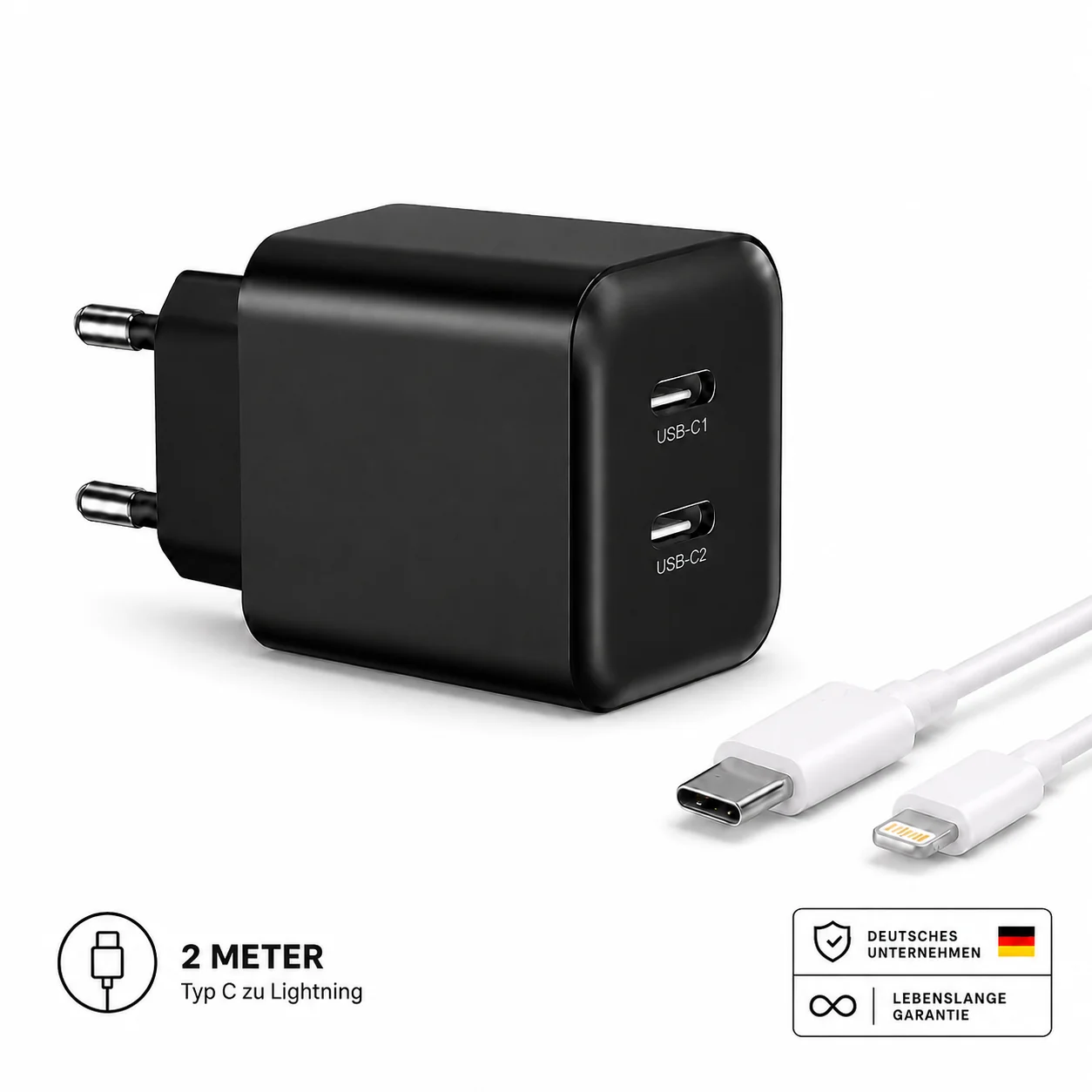 35W USB-C Schnellladegerät mit 2 USB-C Anschlüssen �?Mehrfach Ladegerät, Netzteil & Ladeadapter für iPhone, Samsung & mehr