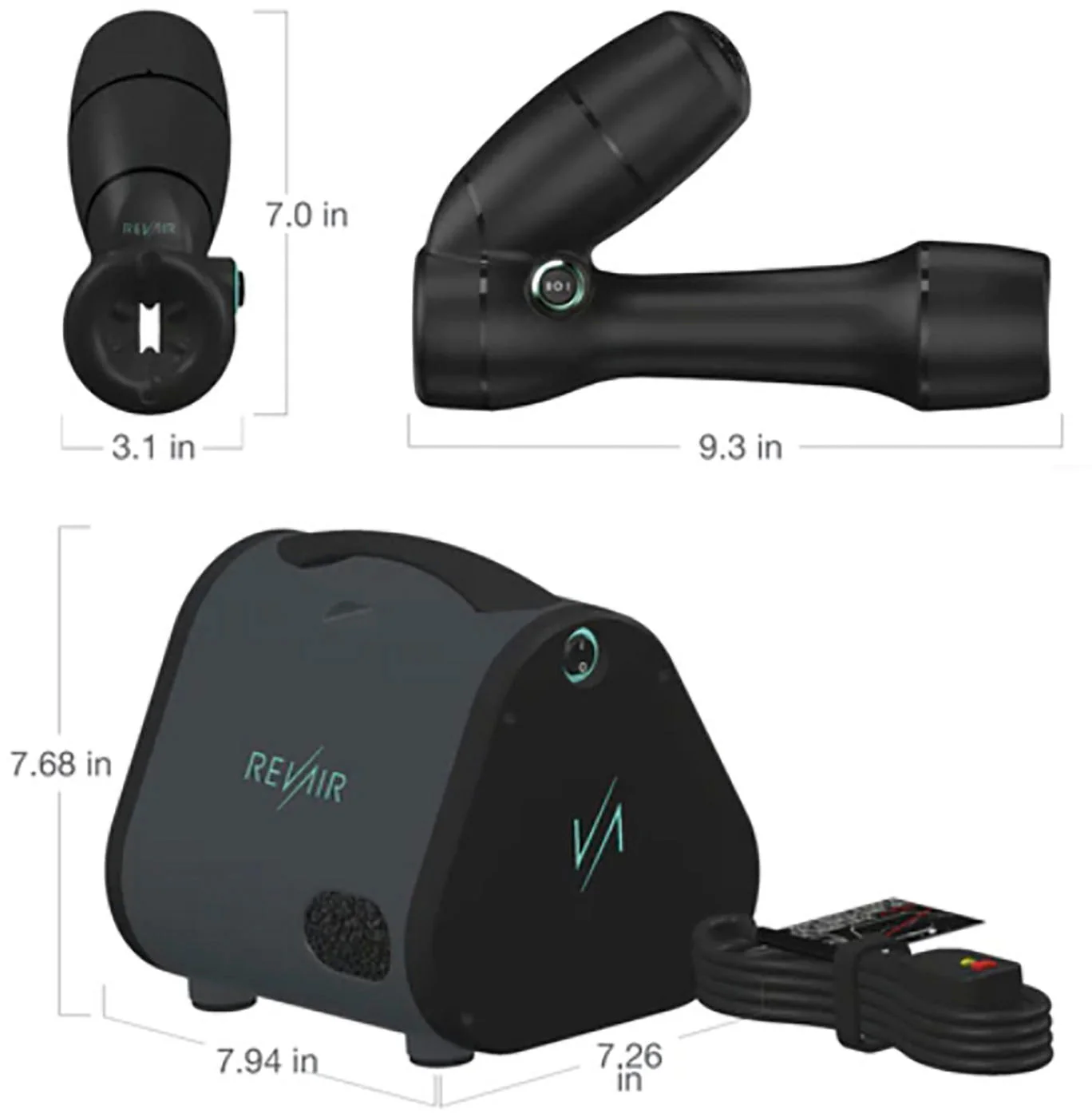 Reverse-Air Hair Dryer with Hair Clips – Black