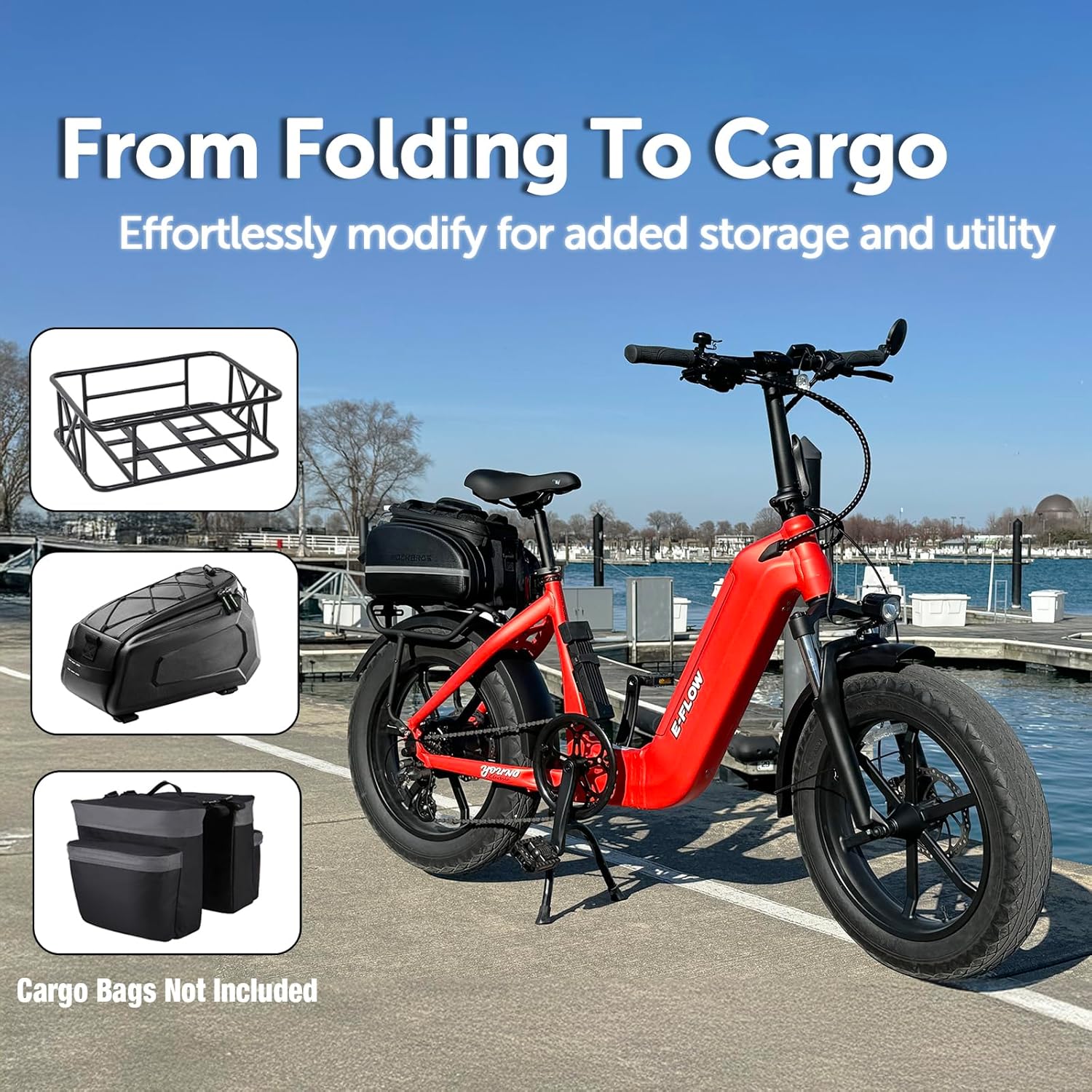 SDU 750W Peak 1000W Folding Ebike, Young Electric Bike E-Flow 48V/20Ah Hidden Removable Battery, Up to 90 Miles 28 Mph, 20''x4.0'' Fat Tire Commute Moutain Fast Cargo E-Bike for Adults