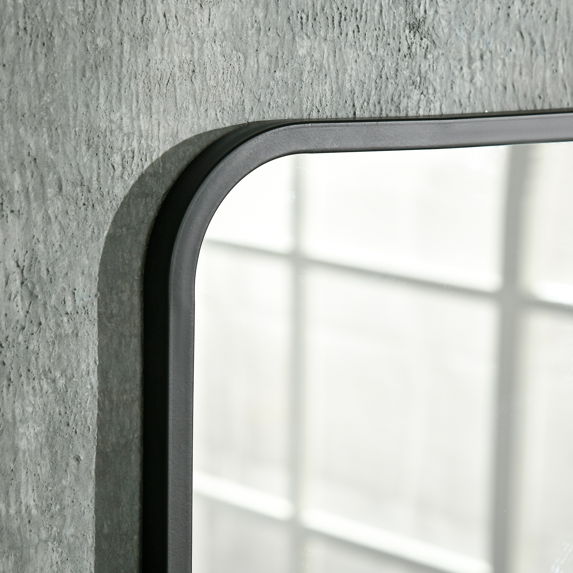 wandspiegel met metalen frame, afgeronde hoeken, 1 plank 70 cm x 10,2 cm x 50 cm zwart + zilver