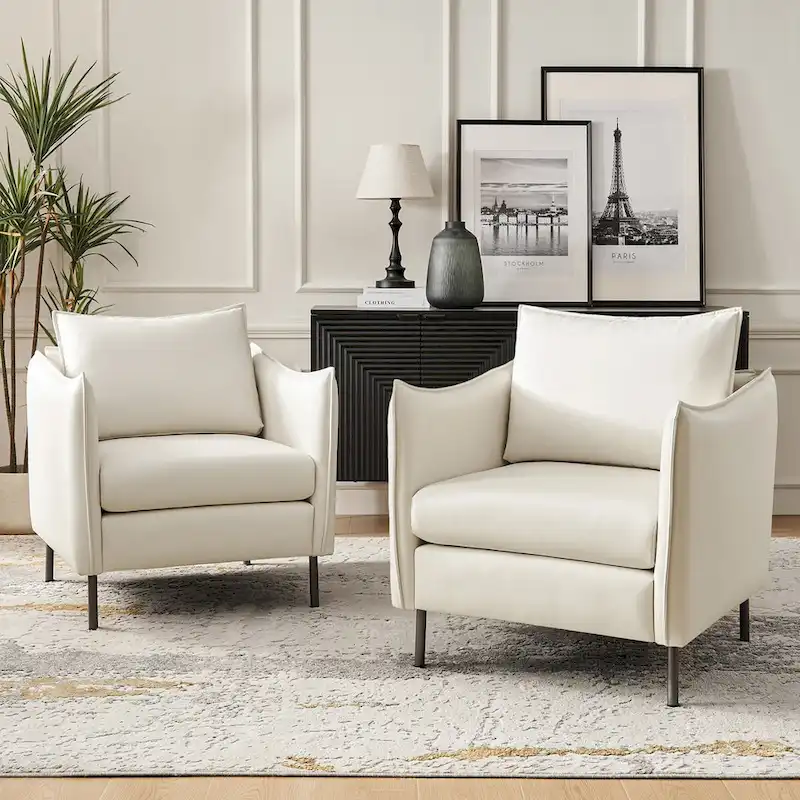 Set of 2 Christopher Modern Armchairs with Anti-Scratch Fabric and Black Metal Legs by HULALA HOME