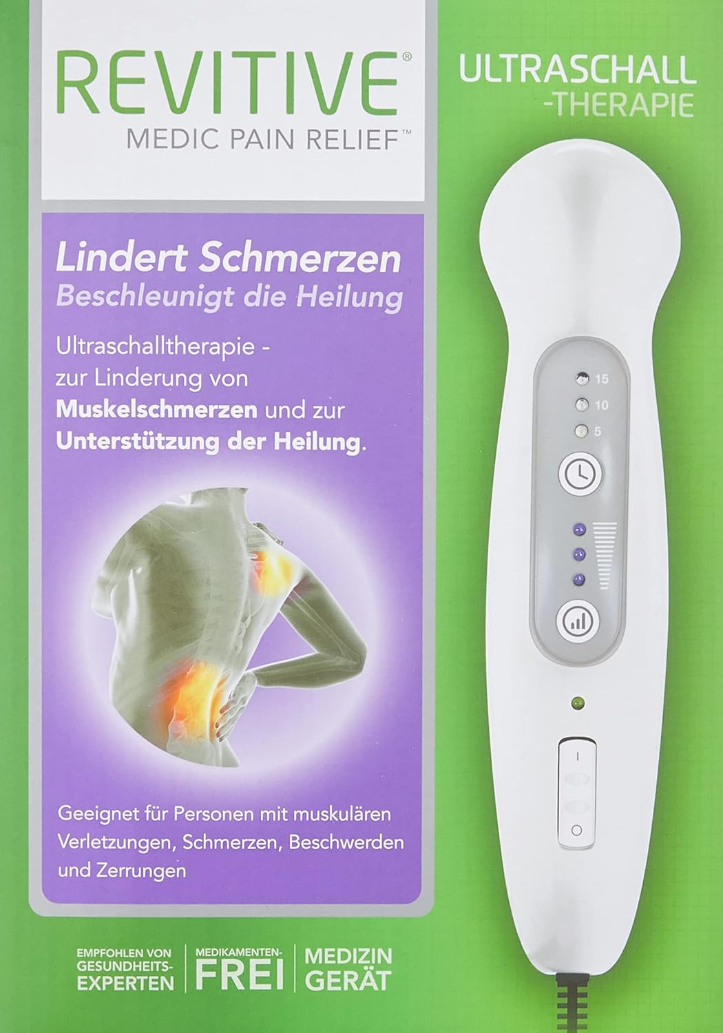 Revitive Ultraschall-Therapie: Lindert Schmerzen bei muskulären Verletzungen, Beschwerden und Zerrungen. Ideales Ultraschall Handgerät für Zuhause