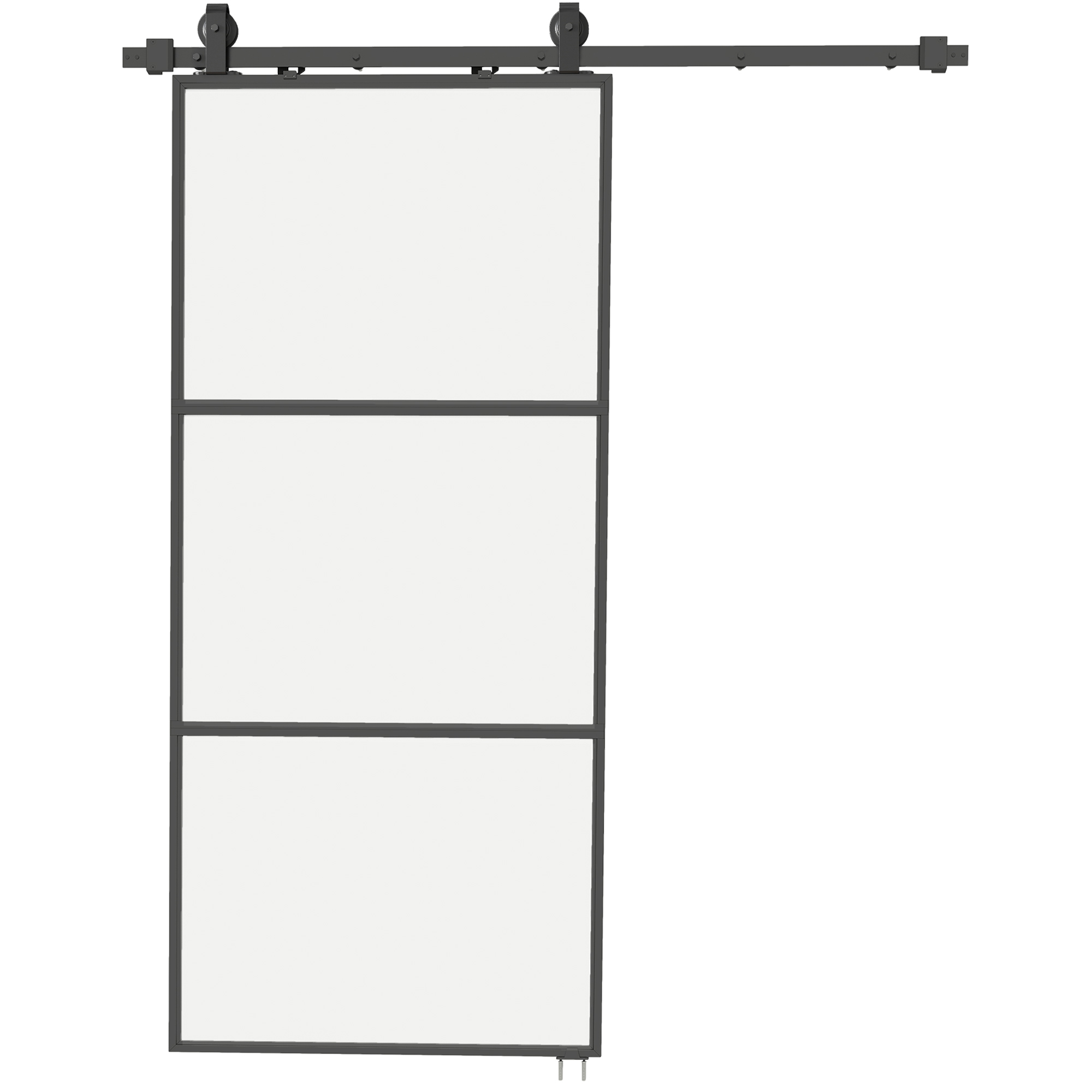 HOMCOM Schuifdeur met melkglas, railsysteem, montageset, soft-close mechanisme, eenvoudige montage, staal, zwart