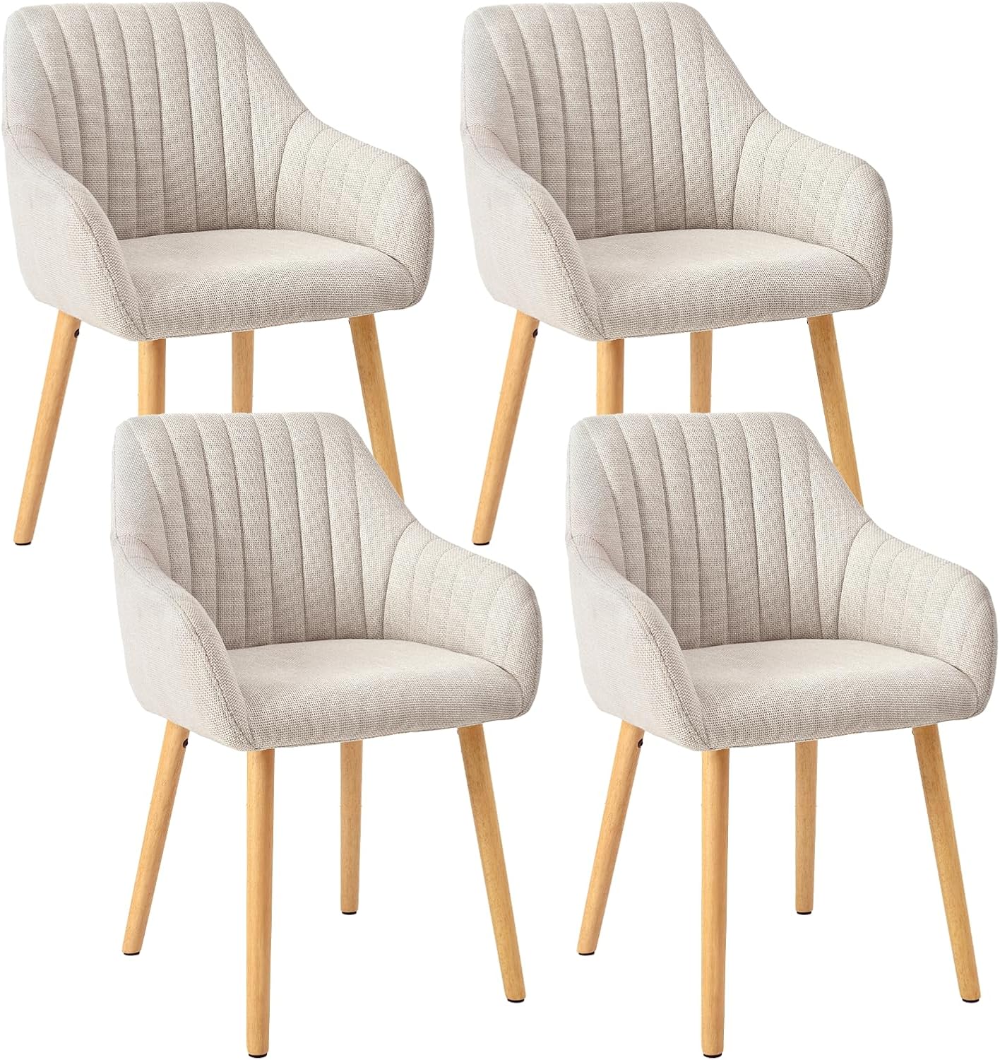 Juego de 4 sillas de comedor con reposabrazos, tapizadas en poliéster color beige y con patas de madera; sillas para comedor, cocina o salón. 2026