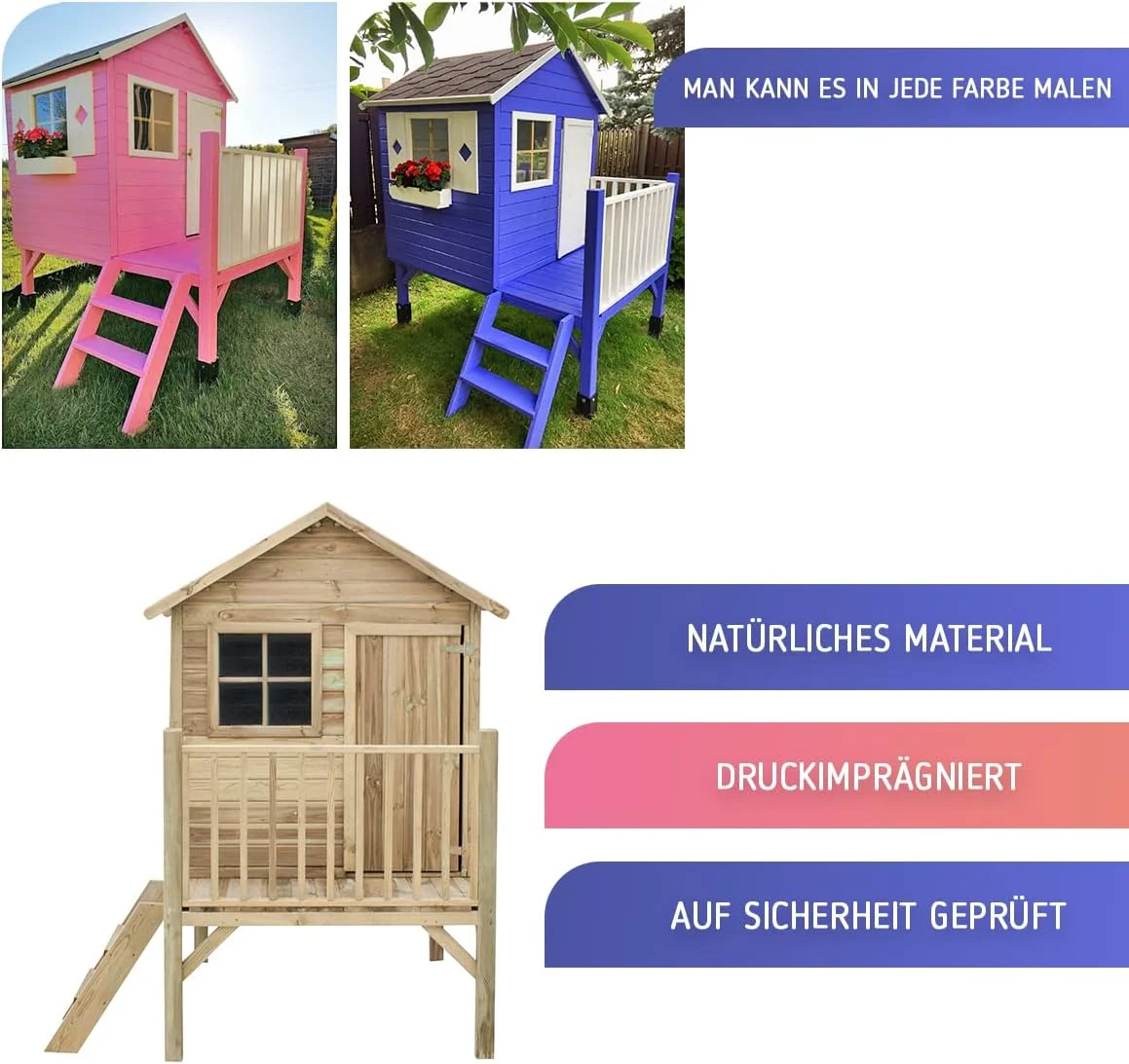 2026 Gartenhaus Kinder - Spielhaus Kinder Outdoor - Aus Imprägniertem Gehobeltem Kiefernholz - Originell und Einzigartig Gartenspielhaus - Holzart Gehobelte Kiefer