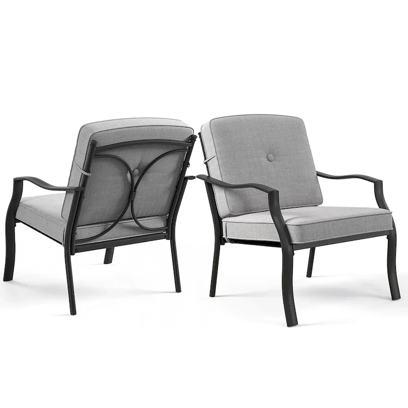 Gymax 2PCS Metal Chairs Outdoor Dining Seat Heavy Duty w/ Cushions