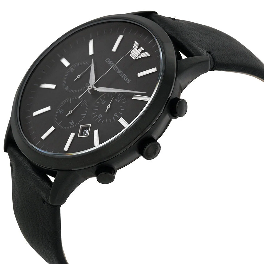 Emporio Armani Sportivo Chronograph Black Genuine Leather Men's Watch - AR2461