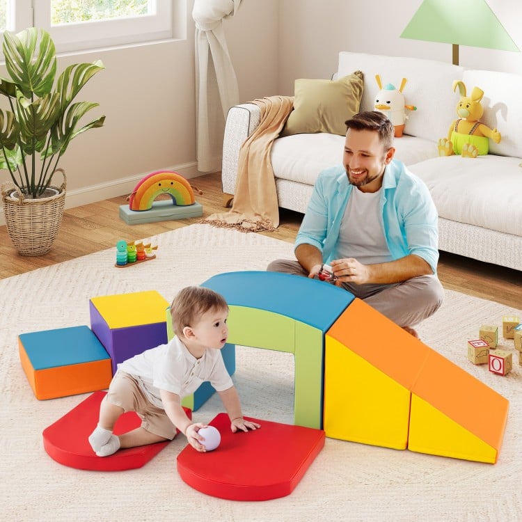 6 Pieces Foam Climbing Blocks Soft Play Climbing for Toddlers with Tunnel