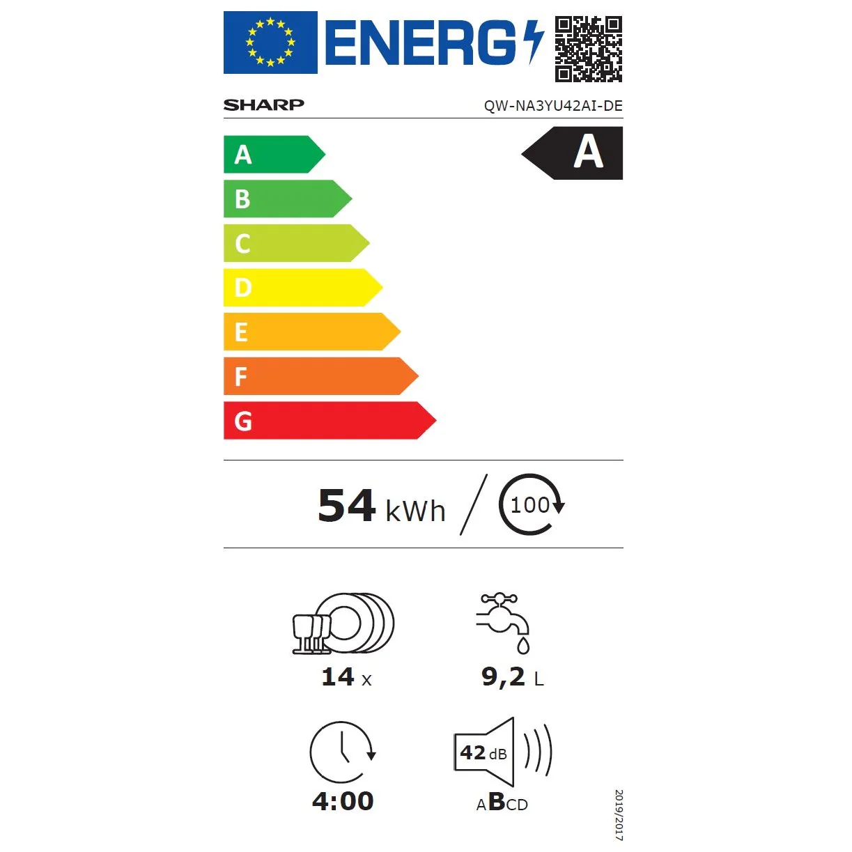 Sharp Geschirrspüler Unterbau QW-NA3YU42AI-CH, 60cm, A-Klasse