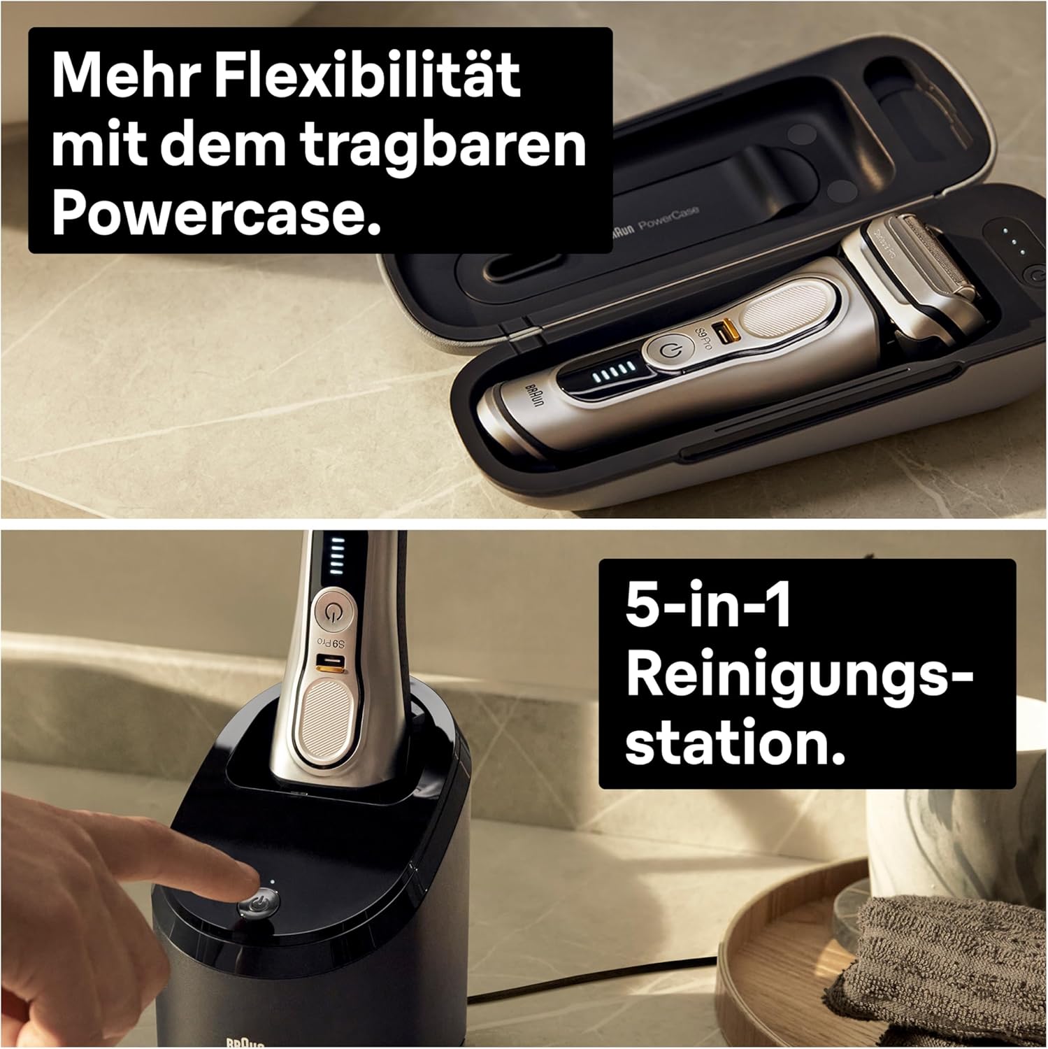 Braun Series 9 Pro Premium Rasierer Herren mit 4+1 Scherkopf, Elektrorasierer & ProLift Trimmer, PowerCase, 5-in-1 Reinigungsstation, 60 Min Laufzeit, Made in Germany, 9477cc, silber