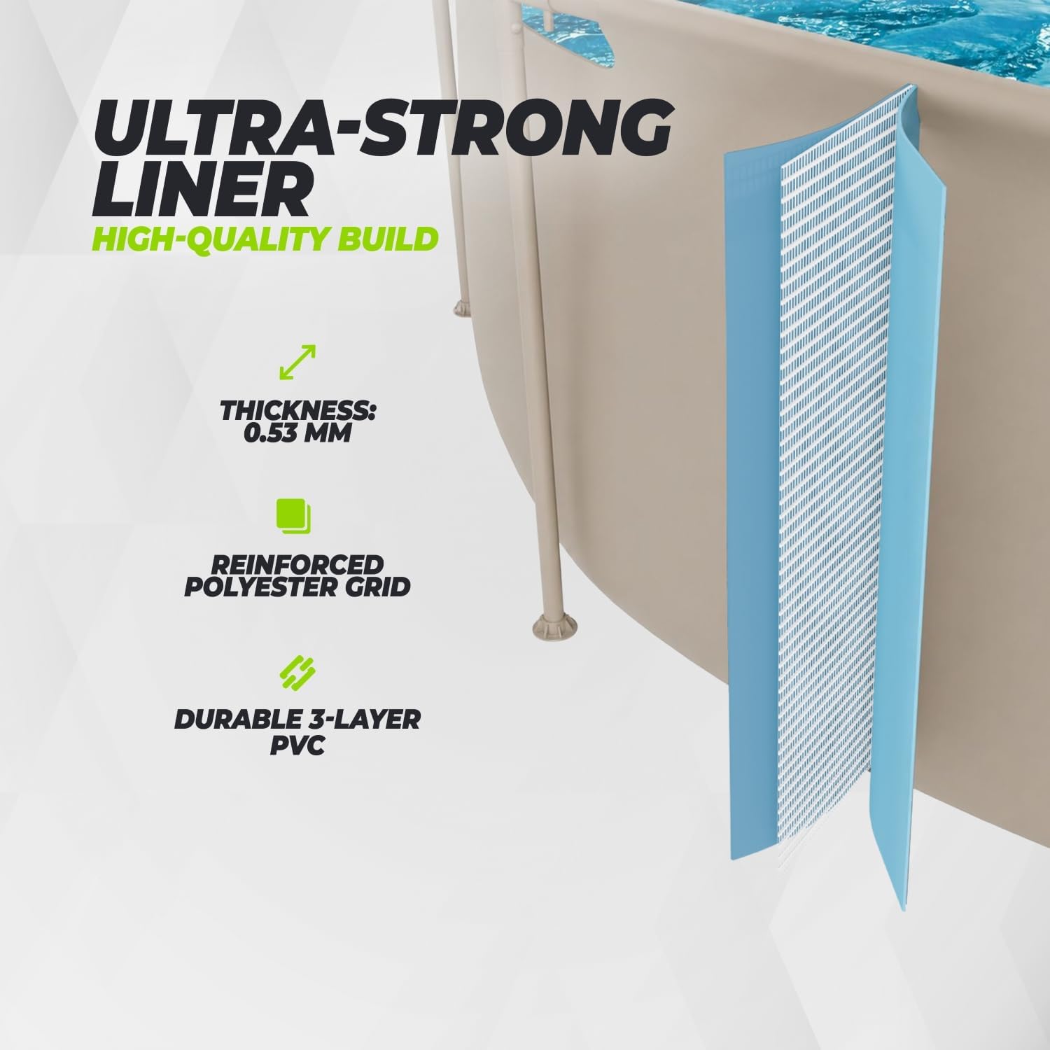 VirtuFit Piscina rectangular de 260 x 180 x 66 cm, color beige, ahorra espacio, marco estable, incluye bomba de filtro