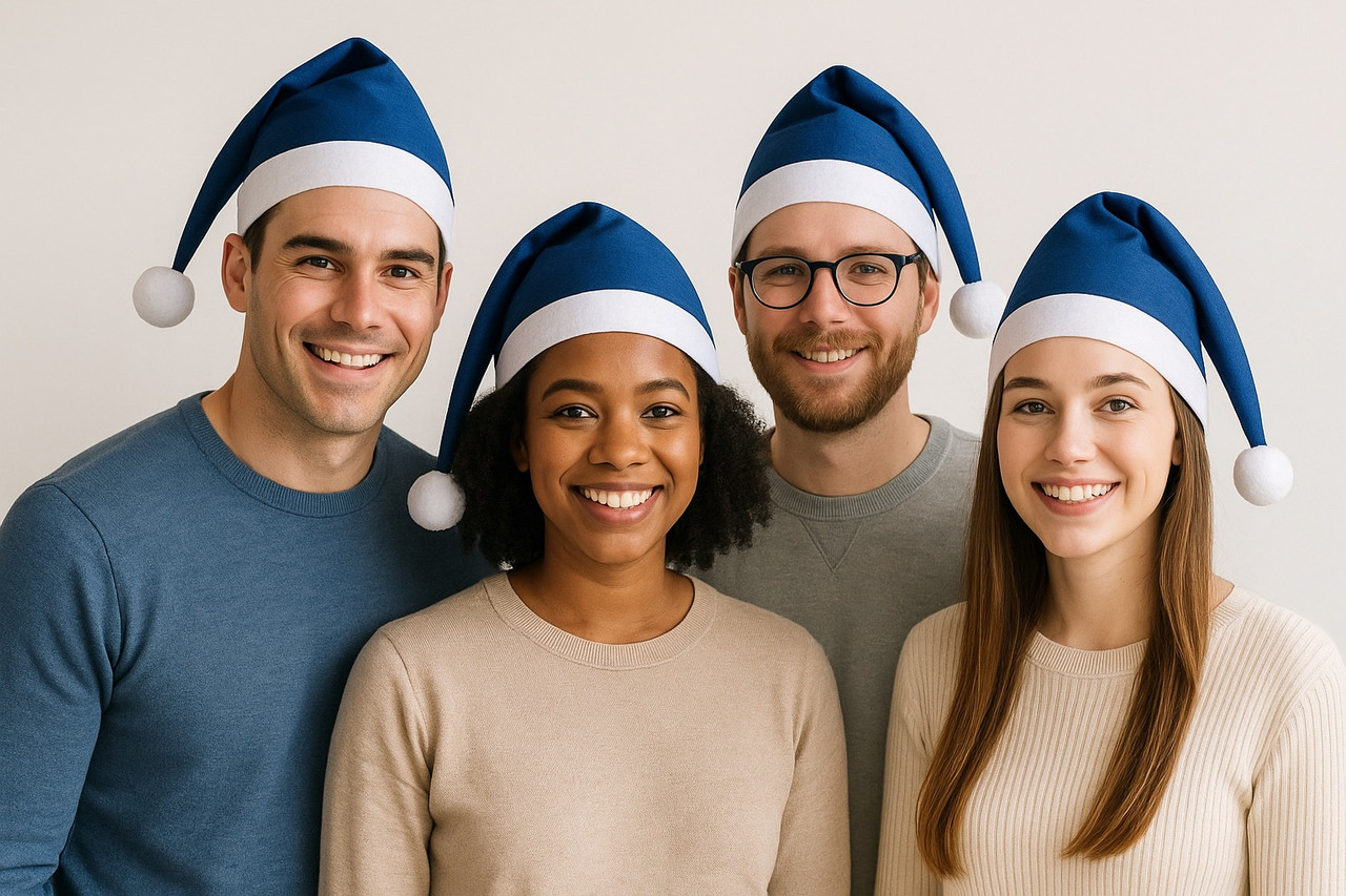 Blue Santa Hats Bulk Classic Felt 12 PACK 22.5