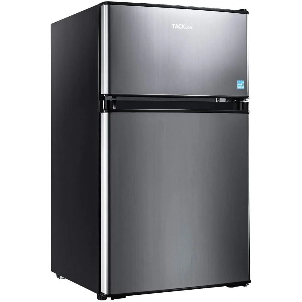 Mini refrigerador con congelador, 3.1 pies cúbicos, refrigerador compacto con luz LED, 2 puertas, mini nevera para dormitorio, oficina, dormitorio universitario, RV, garaje, acero inoxidable plateado - Modelo HPVFR310