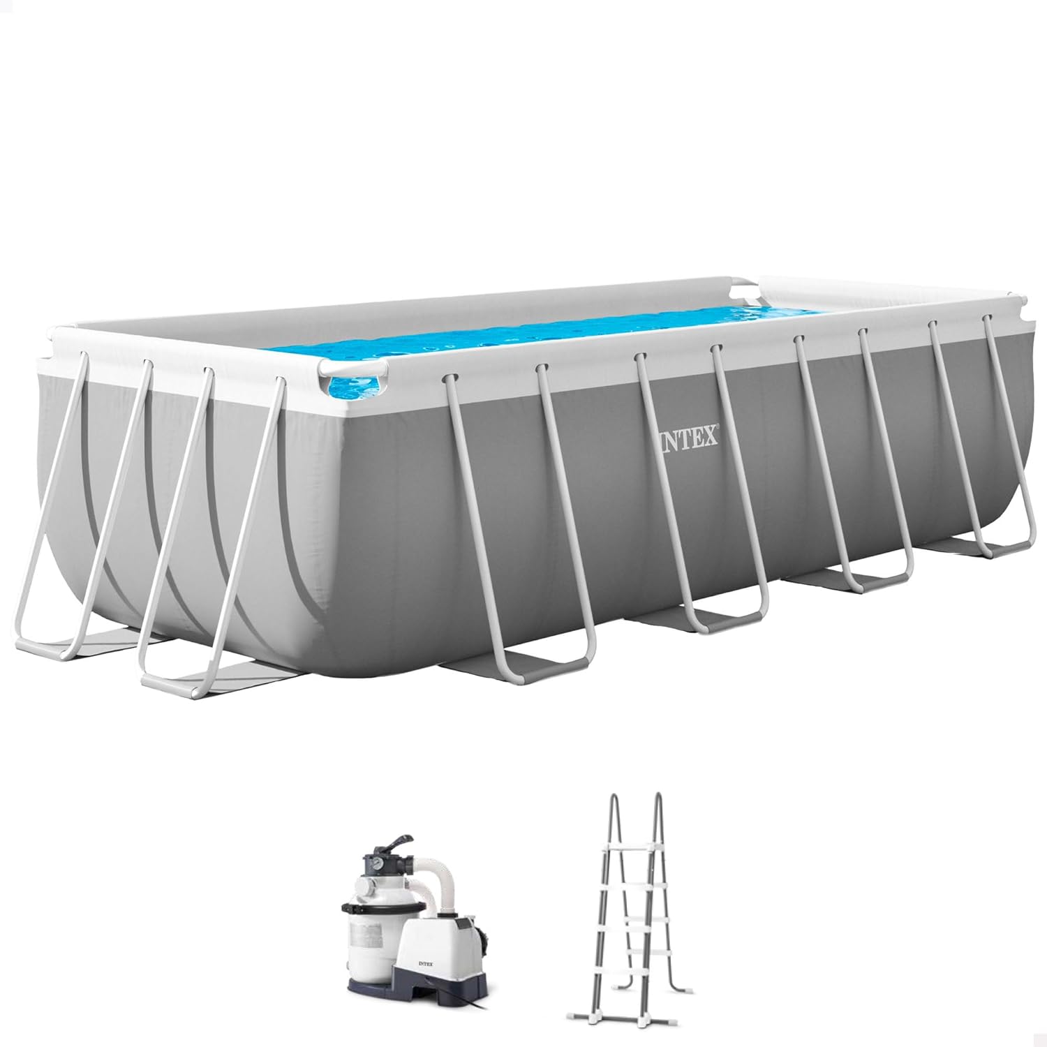 Intex Piscina Desmontable Rectangular 400x200x122 cm, Prism Frame, con depuradora de Arena incluida, con Escalera de Seguridad, Material tricapa, con uniones en T, Fácil Montaje (55288)