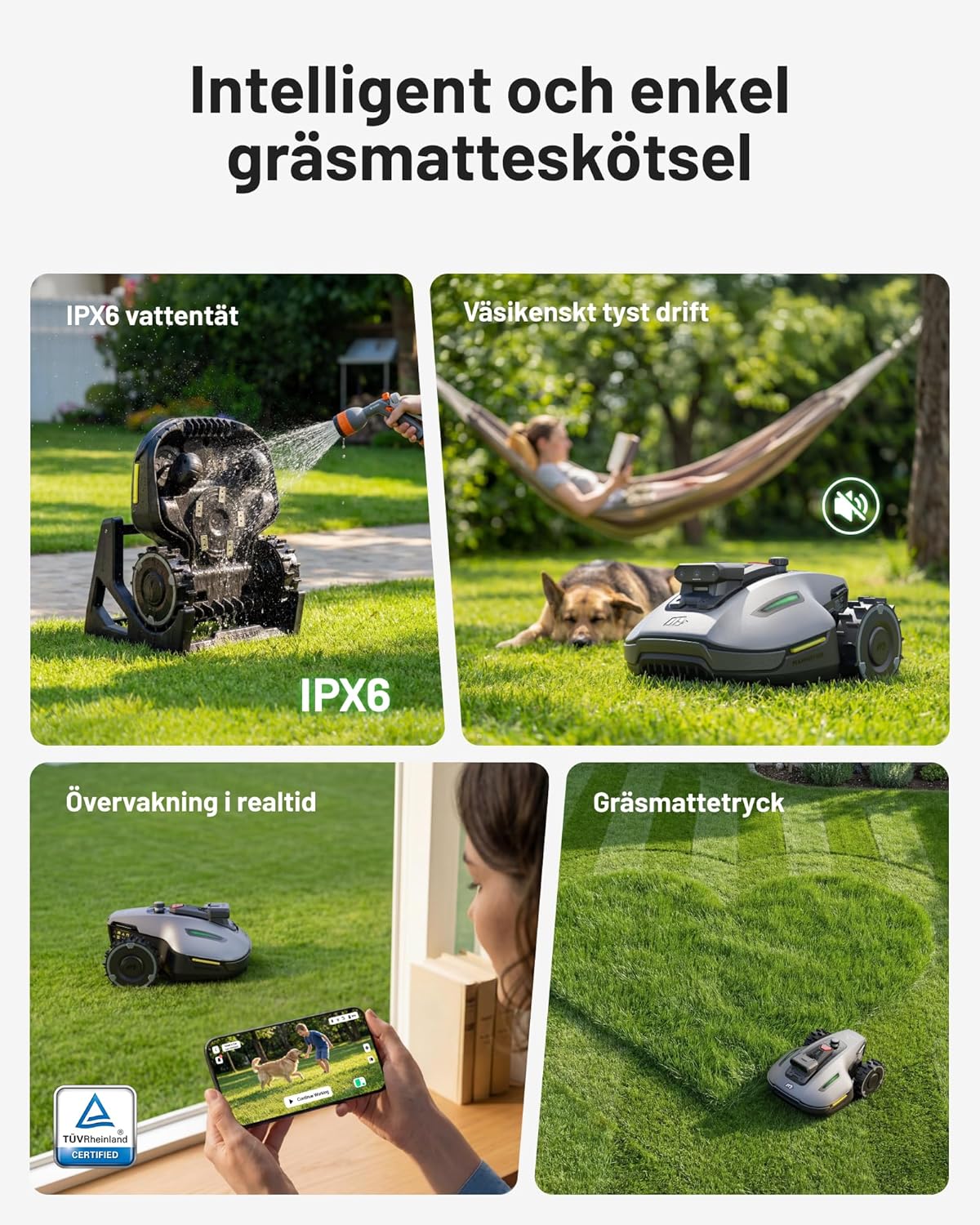 MAMMOTION YUKA mini 2500 robotgräsklippare utan gränskabel, ingen signalförlust, ingen RTK, AI-bildbehandling med tre kameror, DropMow, 45 % lutning, automatisk mappning, upp till 500 m2