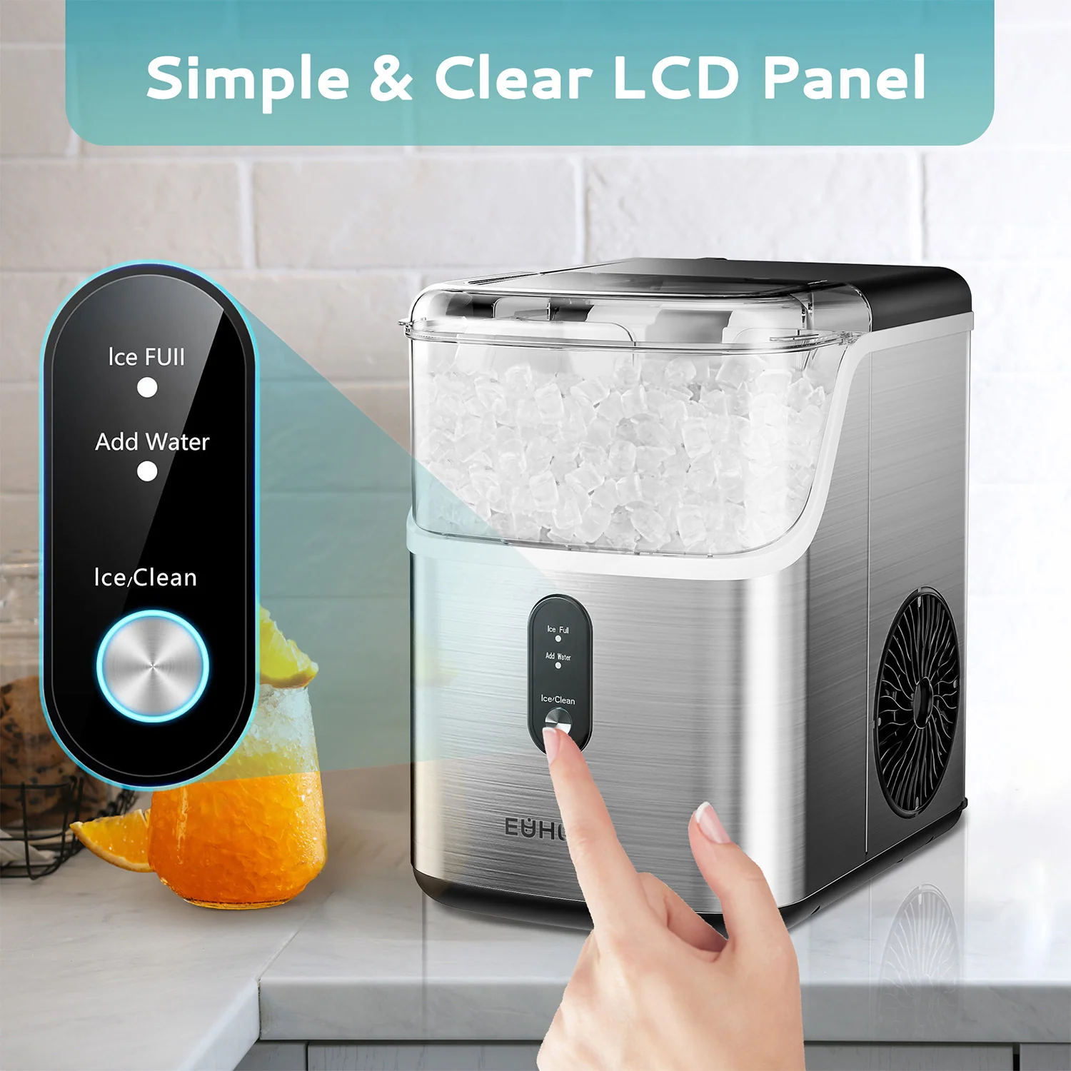 EUHOMY Pebble Ice Maker Machine with 35lbs/24H Soft Ice, Self-Cleaning Including Cleaner Descaler