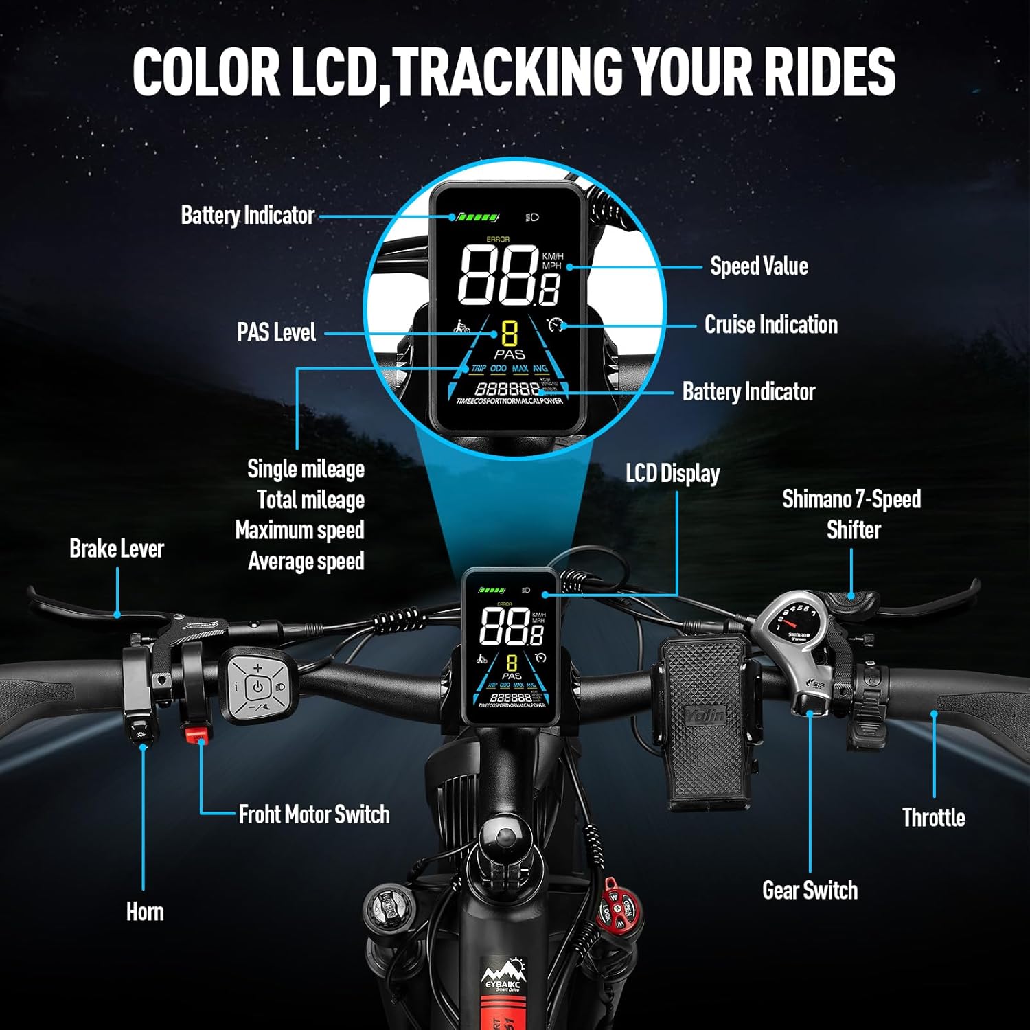 EYBAIKC Electric Bike for Adults,Peak 3000W Brushless Dual Motor Ebike,52V23AH Electric Bicycle 26X4Fat Tire,Max Speed 37Mph E-Bike,Dual Hydraulic Disc Brake Electric Mountain Bike for Men Women