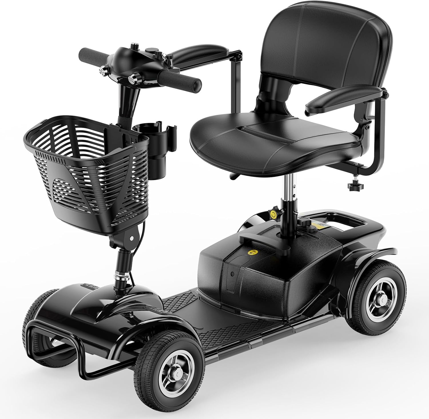 Patinetes de movilidad de 4 ruedas para adultos, scooters móviles de energía eléctrica para personas mayores, plegable y compacto, scooter de viaje resistente con cesta, luces, batería de larga