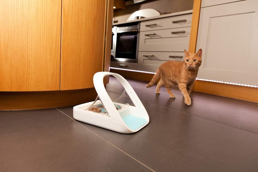 Sure Petcare SureFeed Mikrochip-Futterautomat für Haustiere, mit dichtem Deckelverschluss, kompatibel mit RFID-Halsbandanhänger, geeignet für Nass- und Trockenfutter, batteriebetrieben, weiß