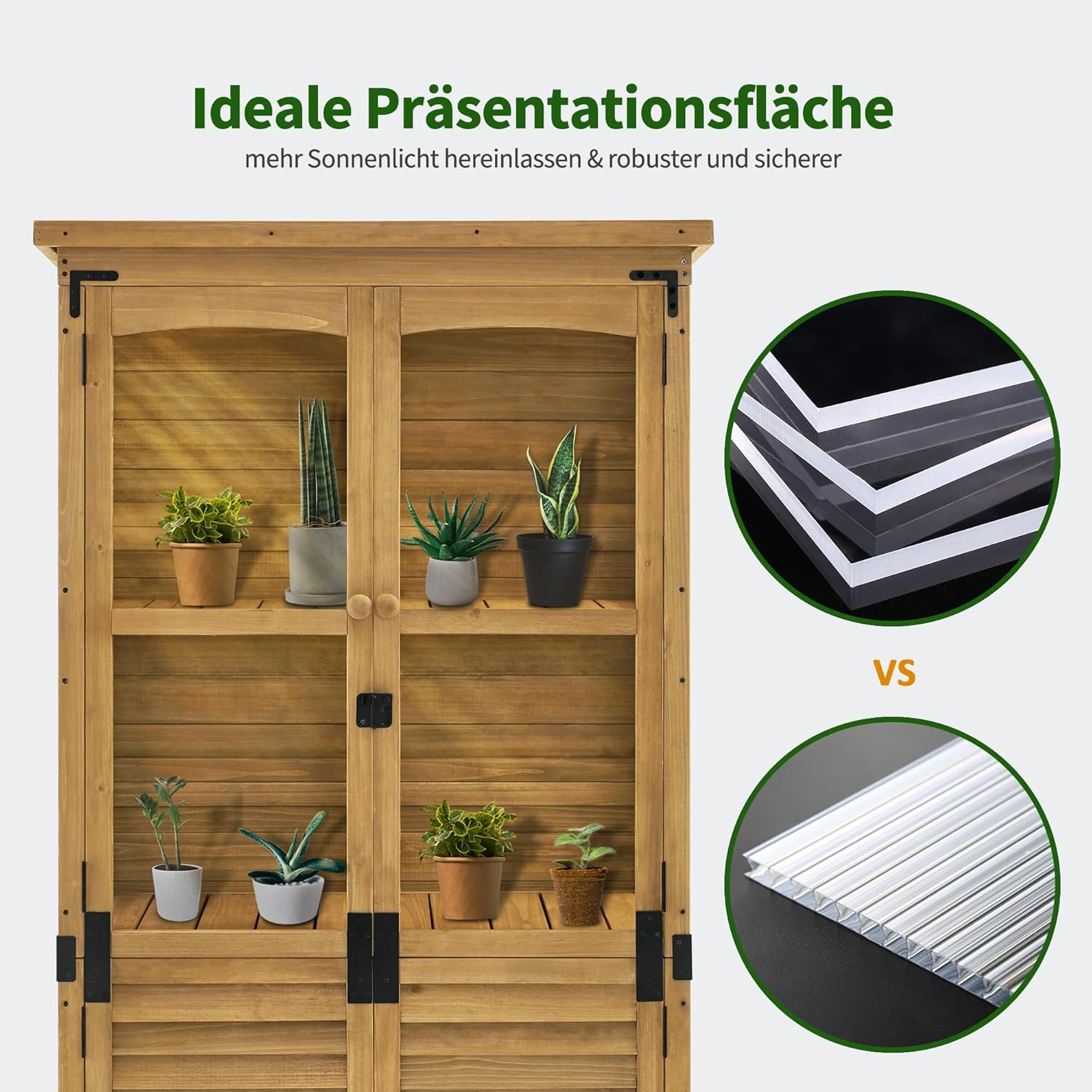 M MCombo Gartenschrank Holz 0120, Gerätehaus Wetterfest Klein, Outdoor Gartenhaus Geräteschuppen für Außenbereich Terrasse Balkon, 87×46×160 cm, (Natur)