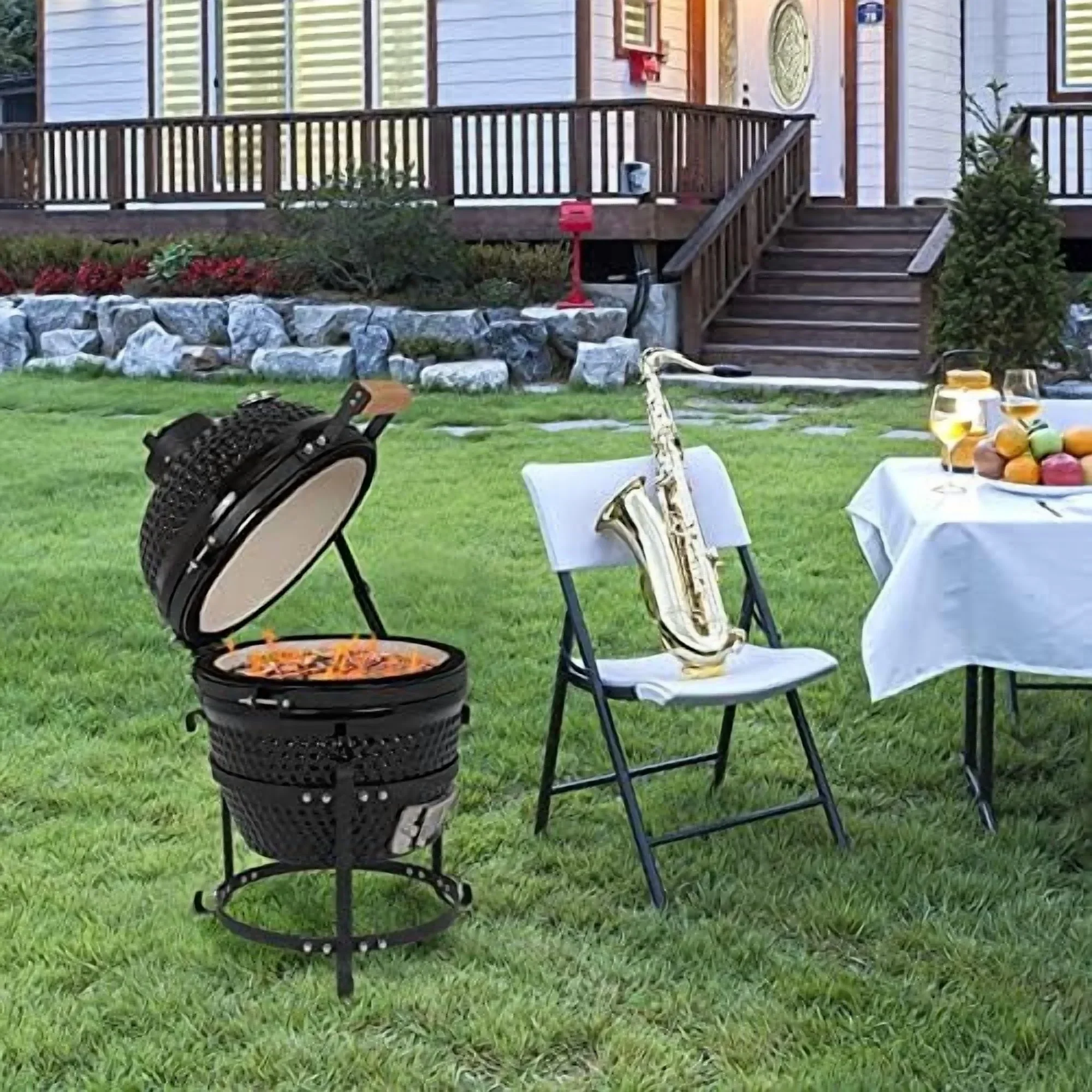 13in Round Ceramic Charcoal Grill, Ceramic Grill, 13