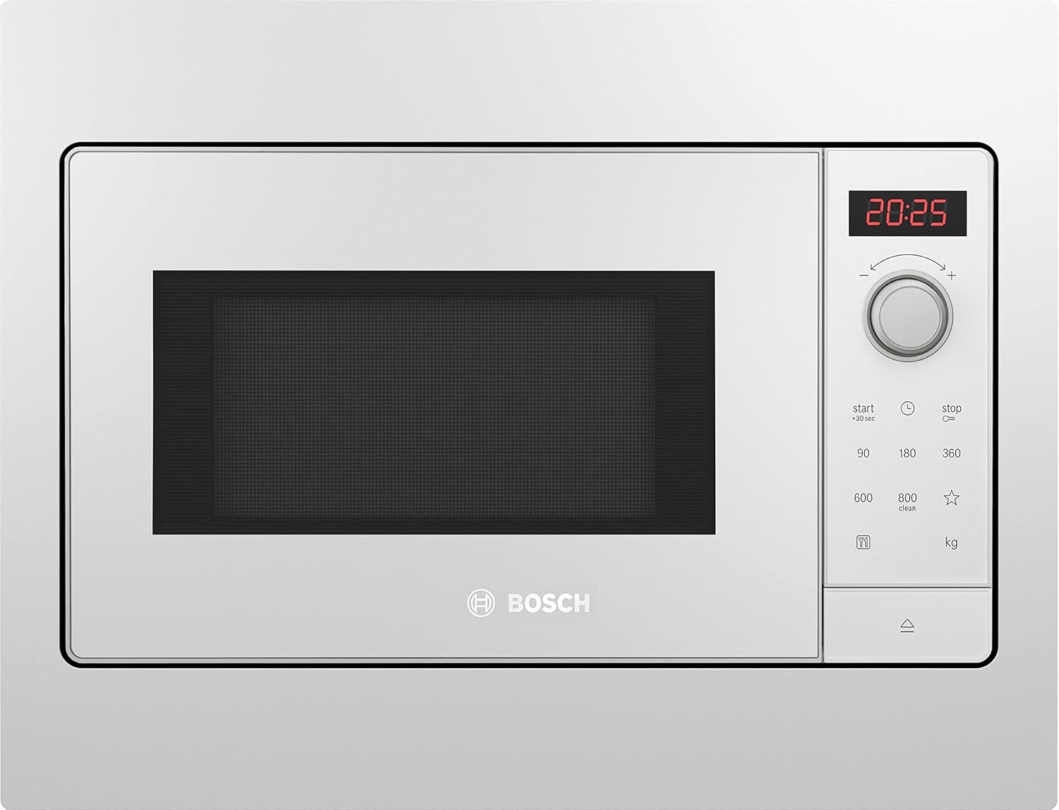 Bosch BFL523MW3 Serie 2 Einbau-Mikrowelle, 38 x 50 cm, 800 W, Drehteller 27 cm, Türanschlag Links, AutoPilot 7 7 Automatikprogramme, Reinigungsunterstützung, LED-Touchdisplay