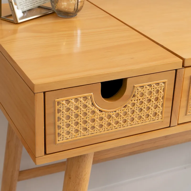 Chantal Natural Wood Vanity with 2 Cane Drawers