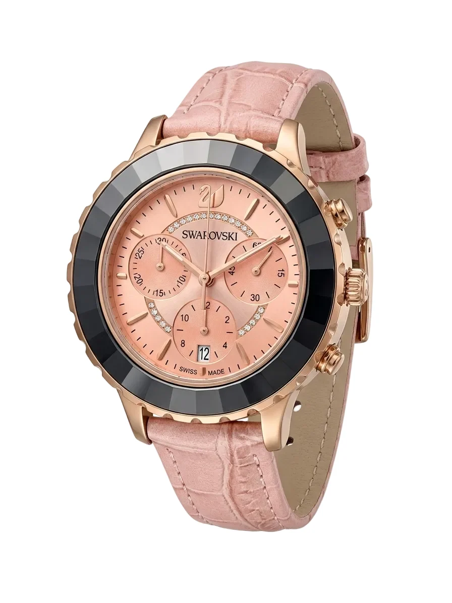 Swarovski Octea Lux Chrono Nude-Pink Tone Leather Strap Women's Watch 5452501