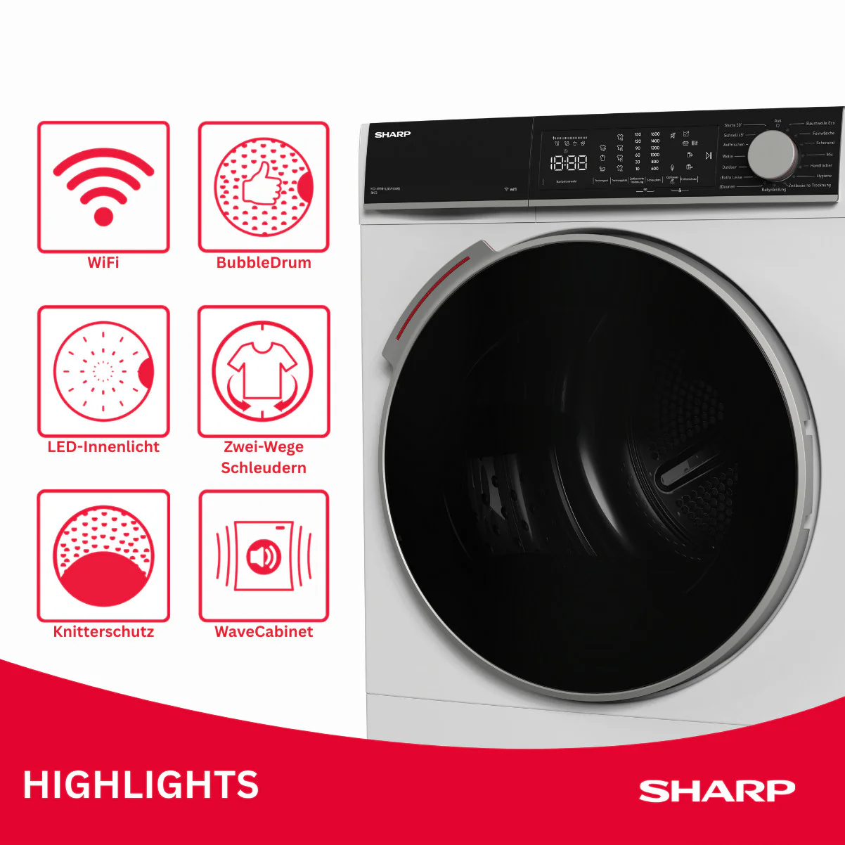 Sharp Wäschetrockner 8kg KD-WNHL8S9GWB, WiFi