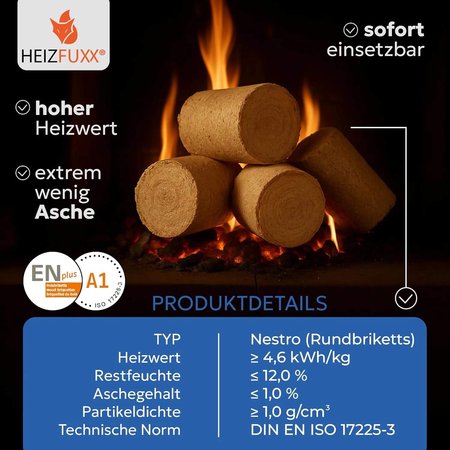 2026 Holzbriketts Nestro XL Blue - Weichholzbriketts Palette 960 kg (96x10 kg) - Premium Briketts für Kamin, Heizkessel & Ofen - Hoher Heizwert, geringer Aschegehalt & maximale Energieausbeute