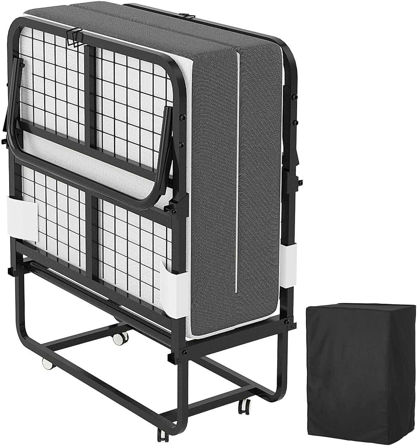 Cama plegable para adultos, 80 x 190 cm, cama plegable para adultos, con colchón de espuma de 13 cm, cama supletoria plegable con 4 ruedas y somier de láminas de metal para invitados, carga 200 kg