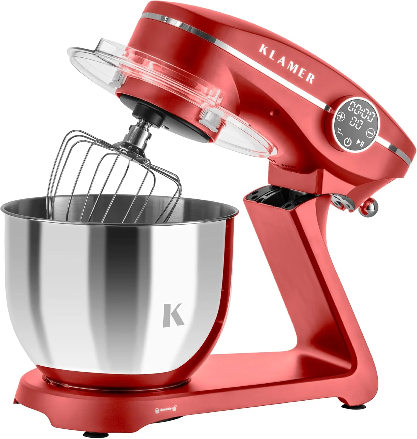 KLAMER Keukenmachine 1800W, Kneedmachine met 6 Liter RVS Kom, 10 Snelheidsstanden met Timer, Klopper, Deeghaak, Garde en Spatdeksel
