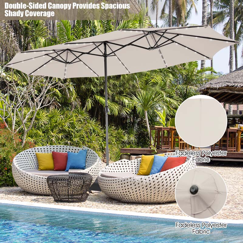 Eletriclife 15 Feet Double-Sided Patio Umbrella with 48 LED Lights