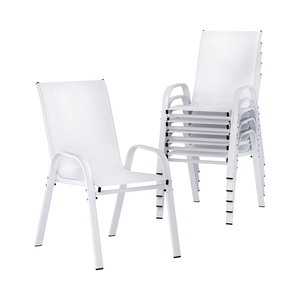 Gardeon 6PC Outdoor Dining Chairs Stackable Lounge Chair Patio Furniture White