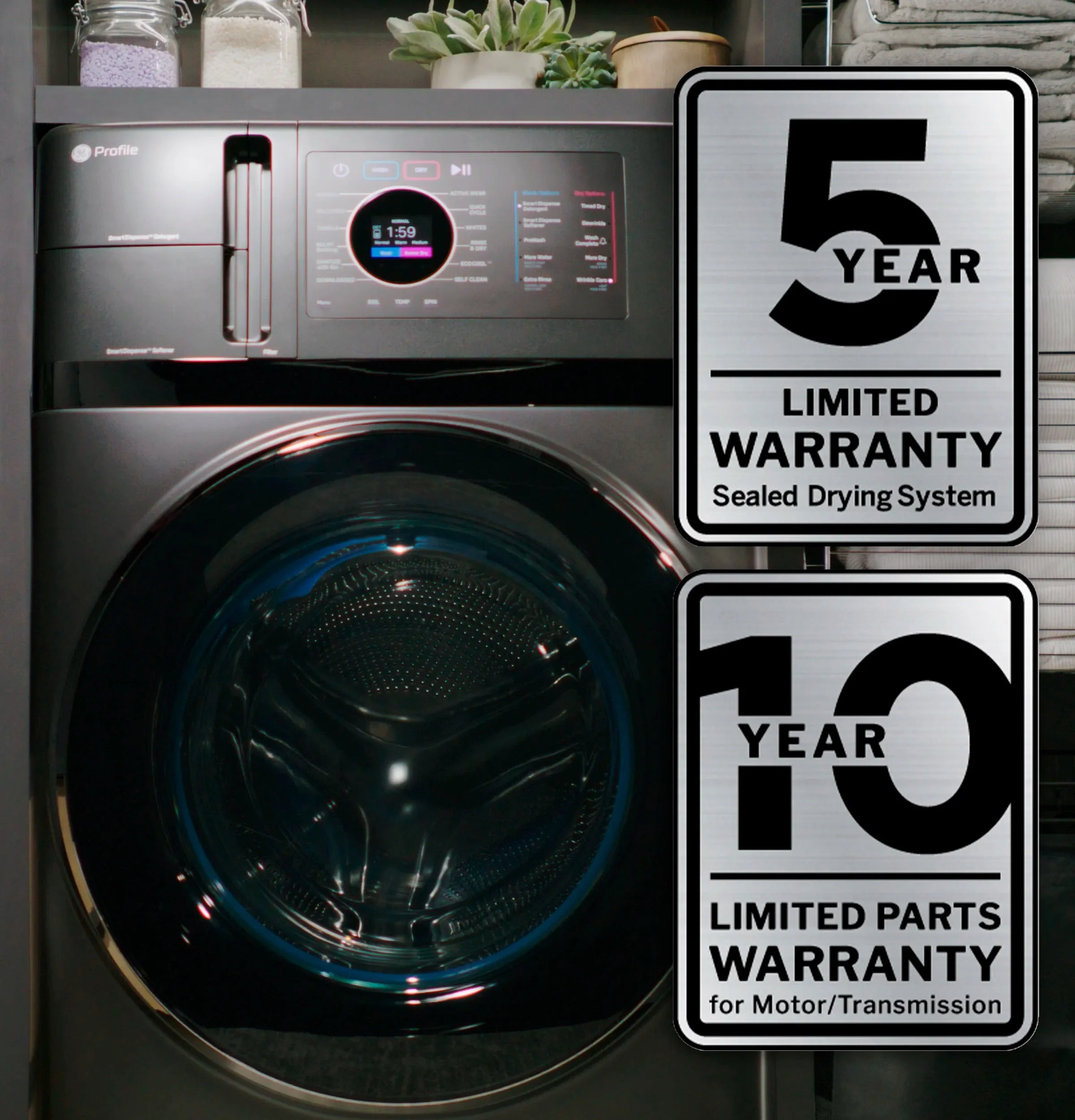 Profile 4.8 cu. ft. UltraFast combination washer-dryer with ventless heat pump technology in Carbon Graphite