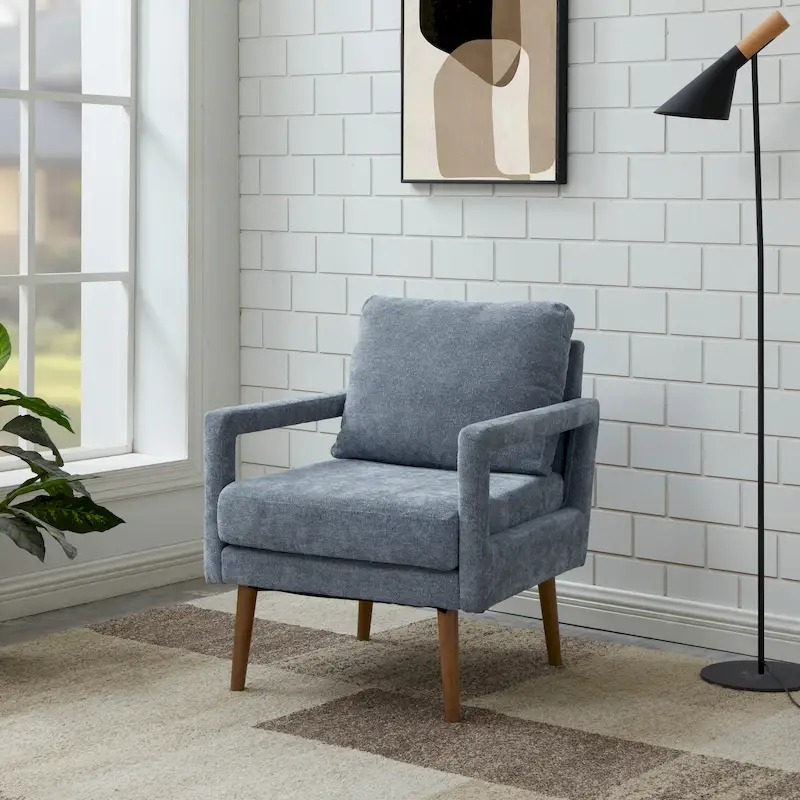 Soft Cushion Blue Chenille Upholstered Armchair - 25.98